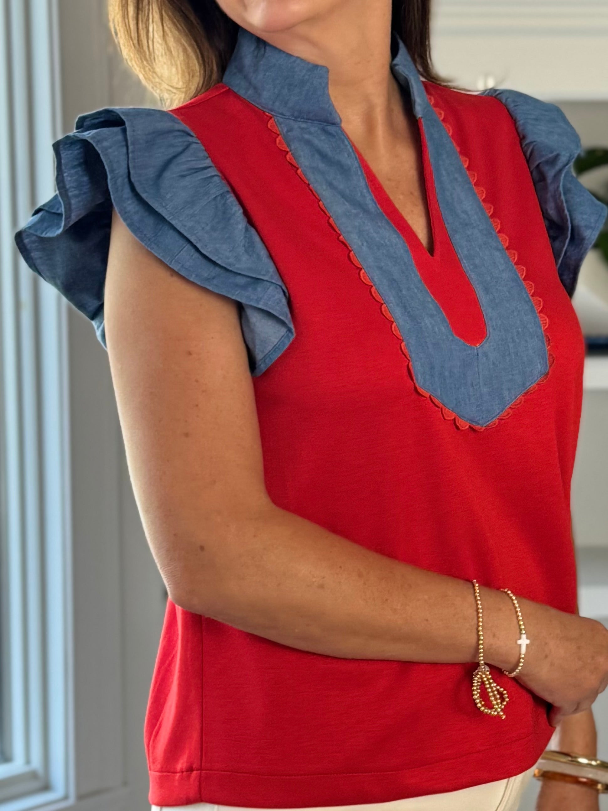Red Meets Denim Top