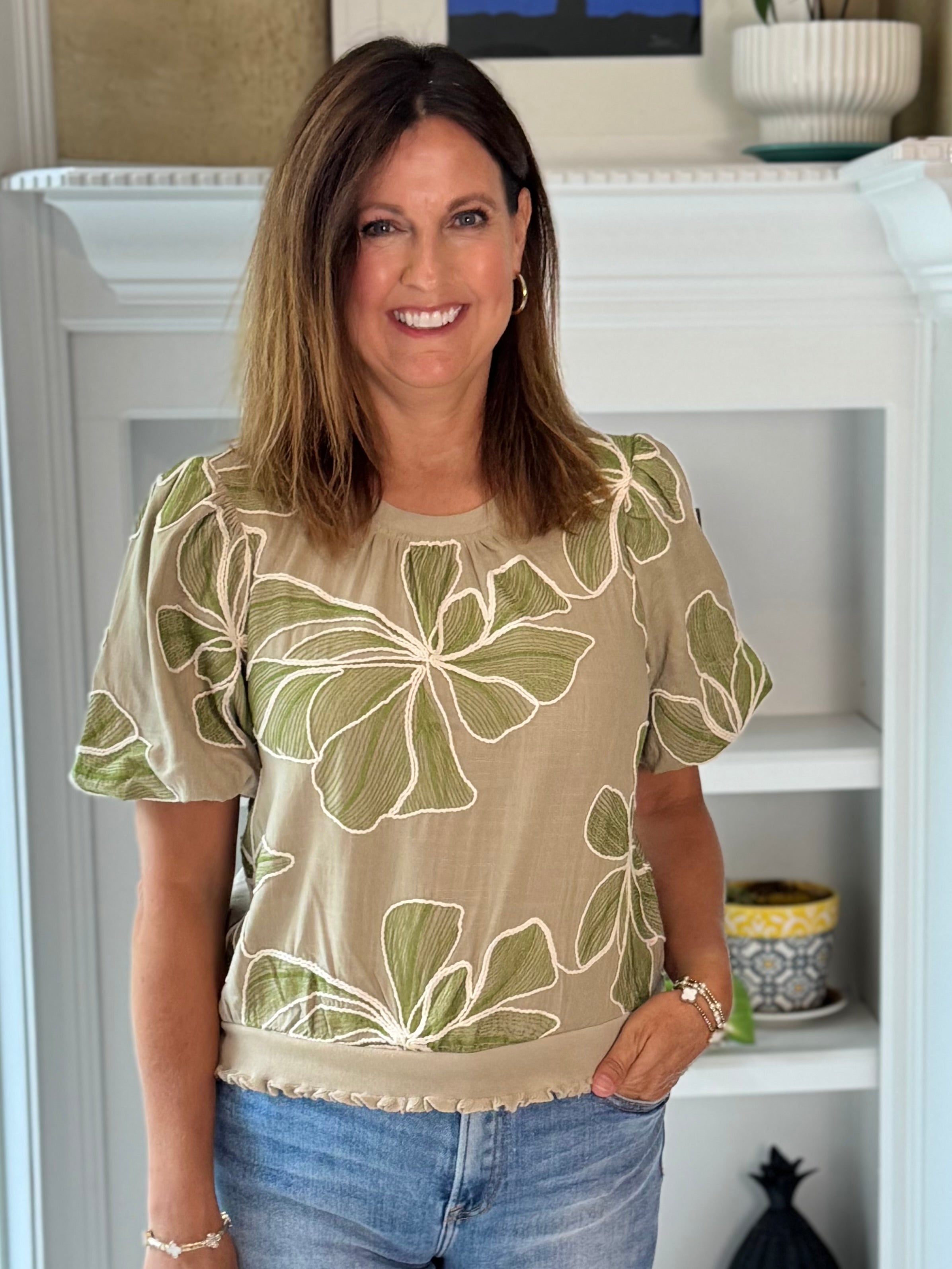 Meadow Embroidered Top - Olive