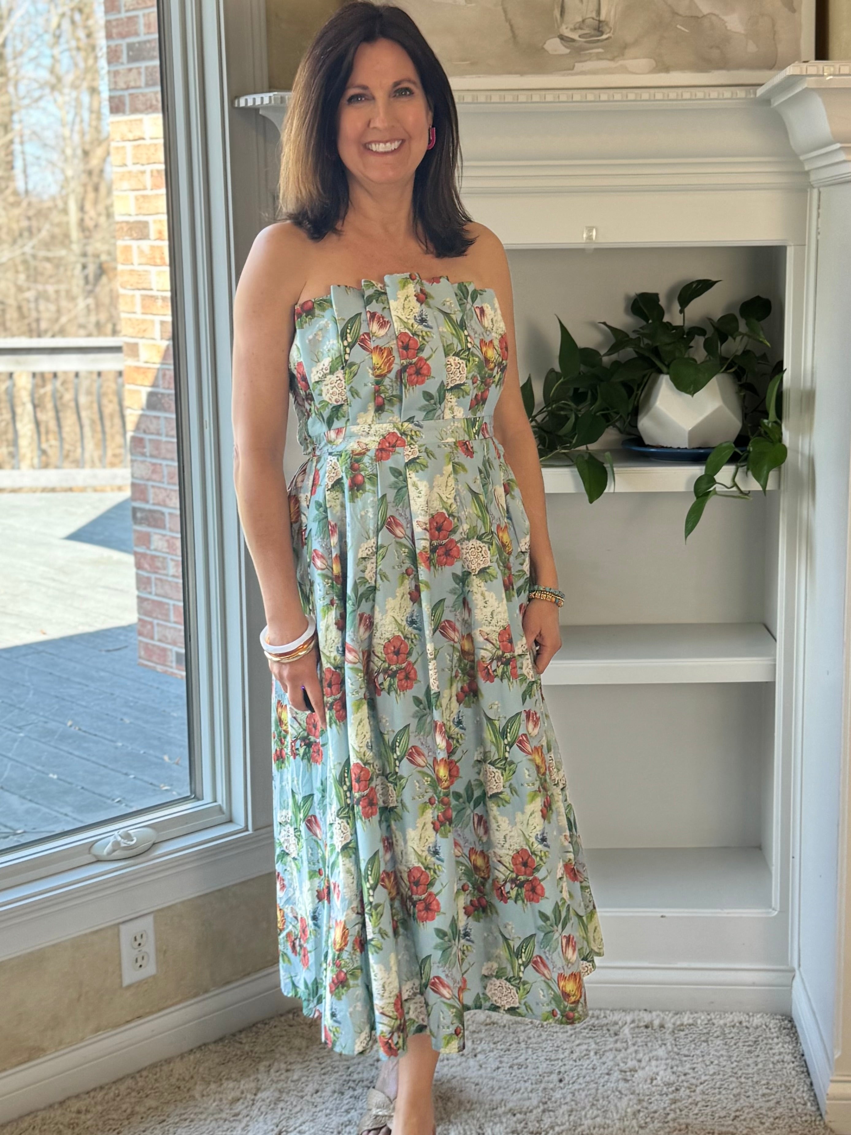 Enchanted Garden Strapless Midi Dress