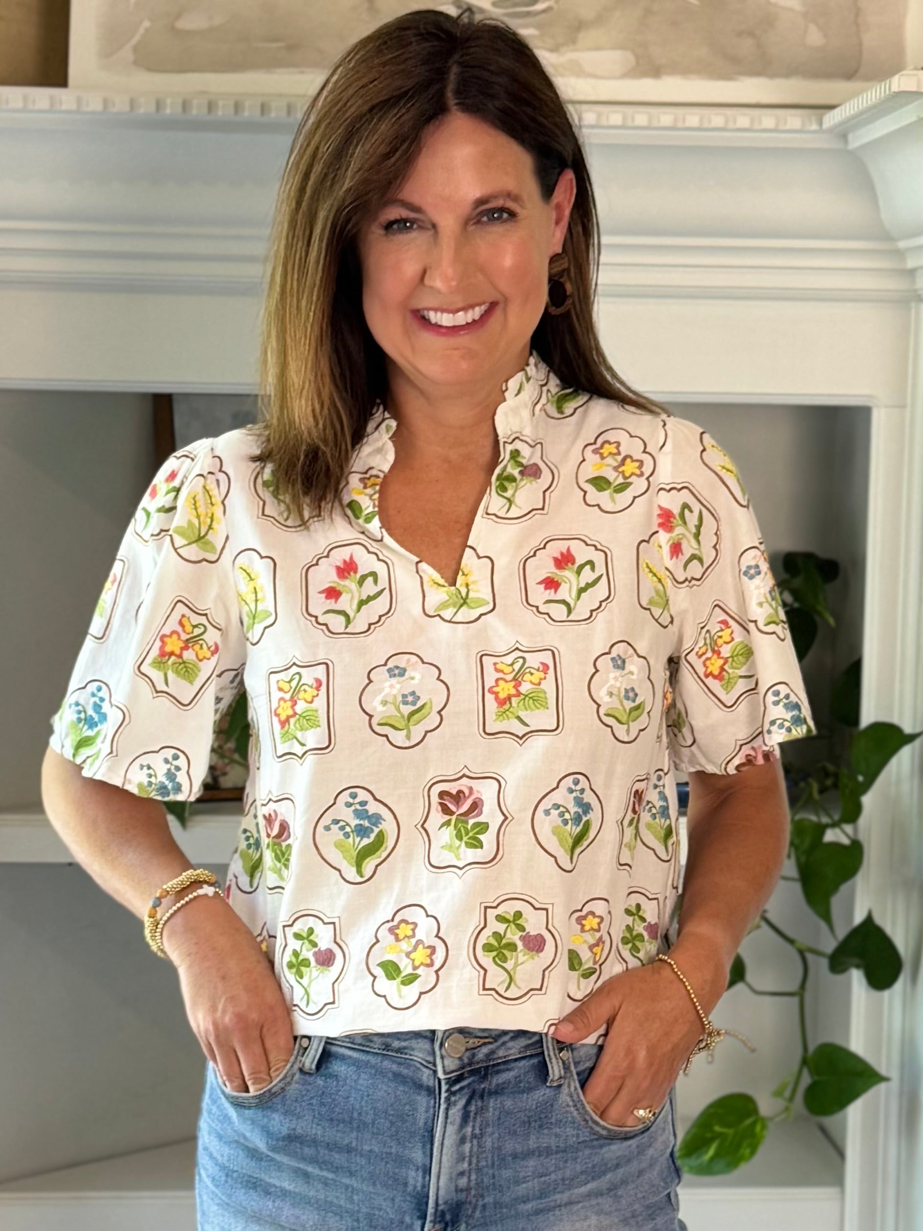 Botanical Charm Embroidered Top