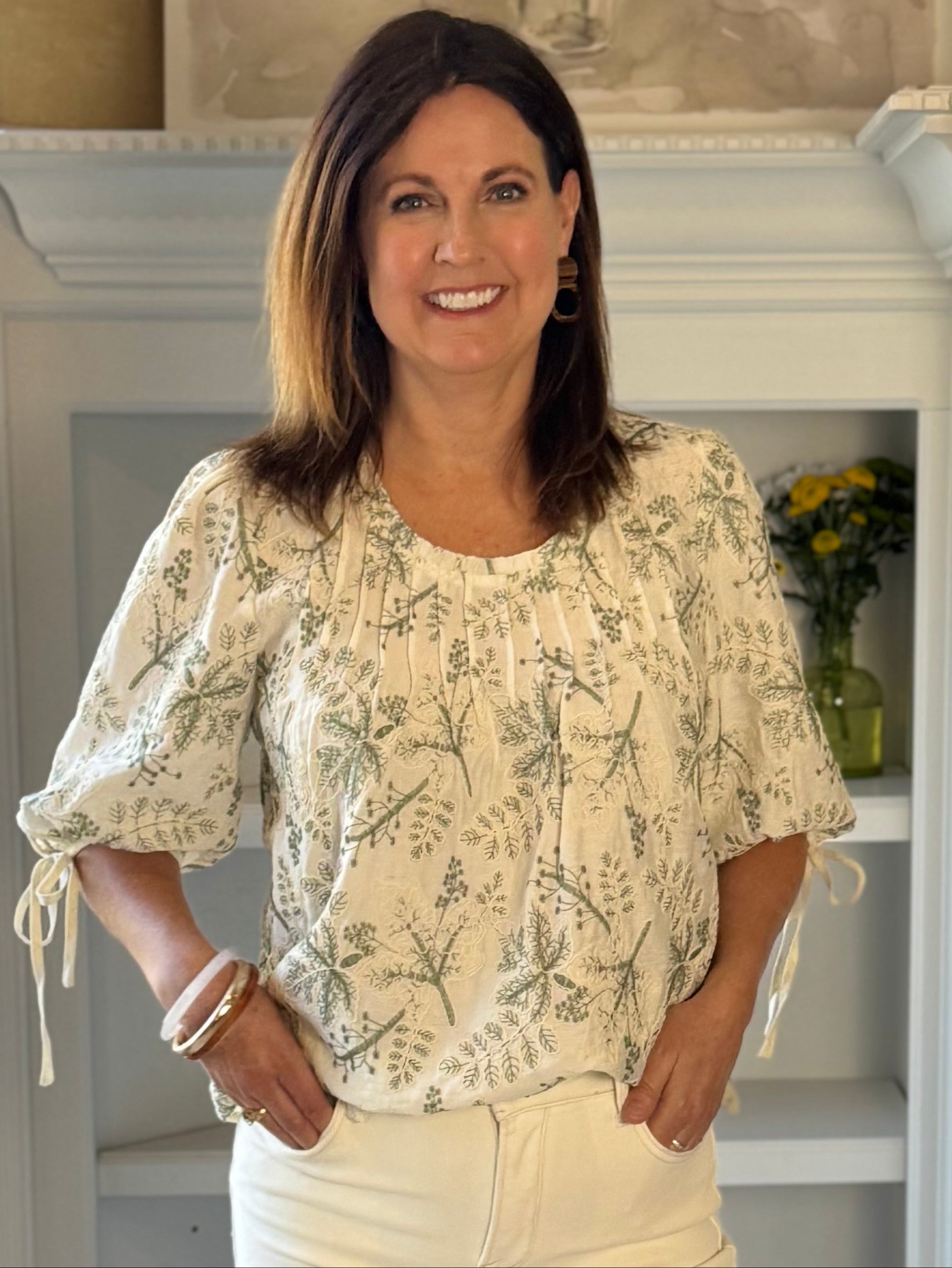 Ivory & Olive Embroidered Blouse