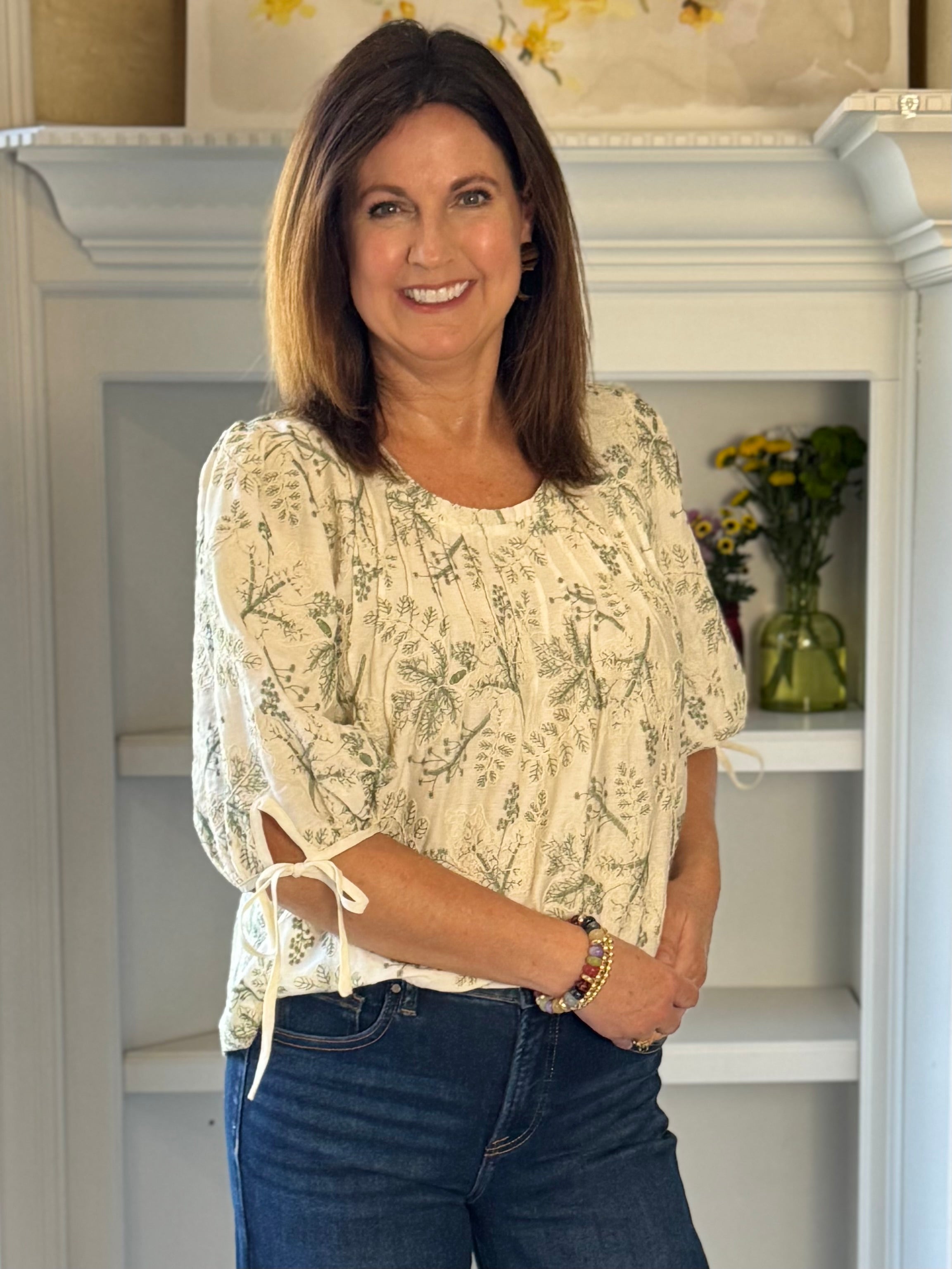 Ivory & Olive Embroidered Blouse