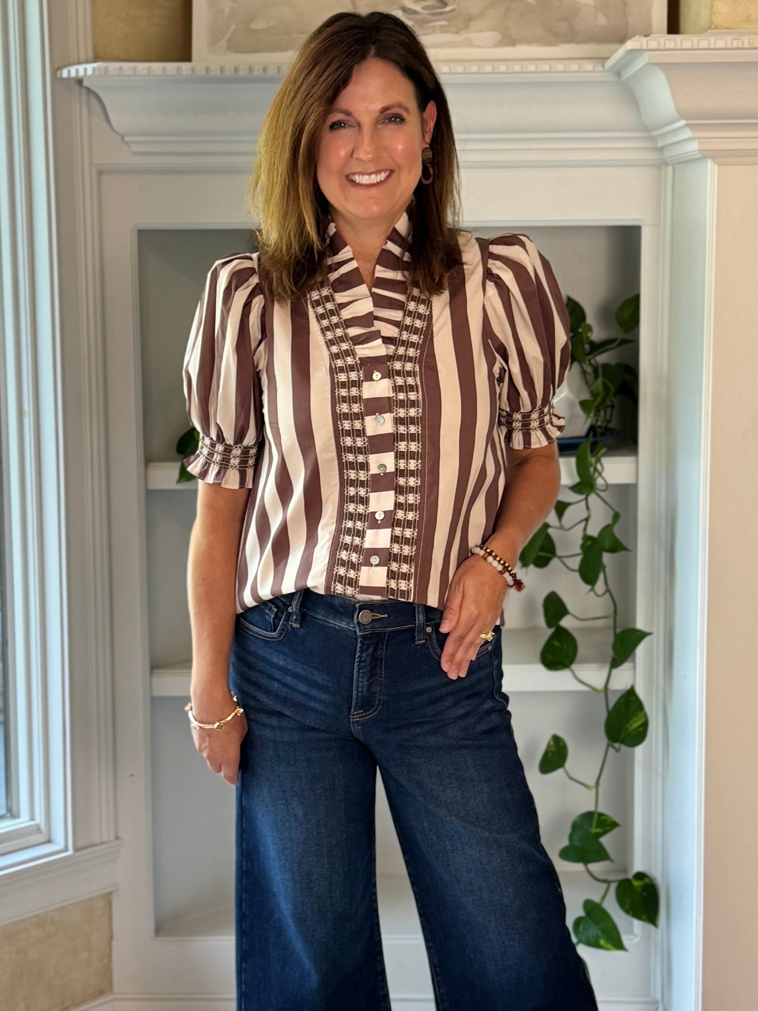 Love at First Stripe Top - Ecru/Brown