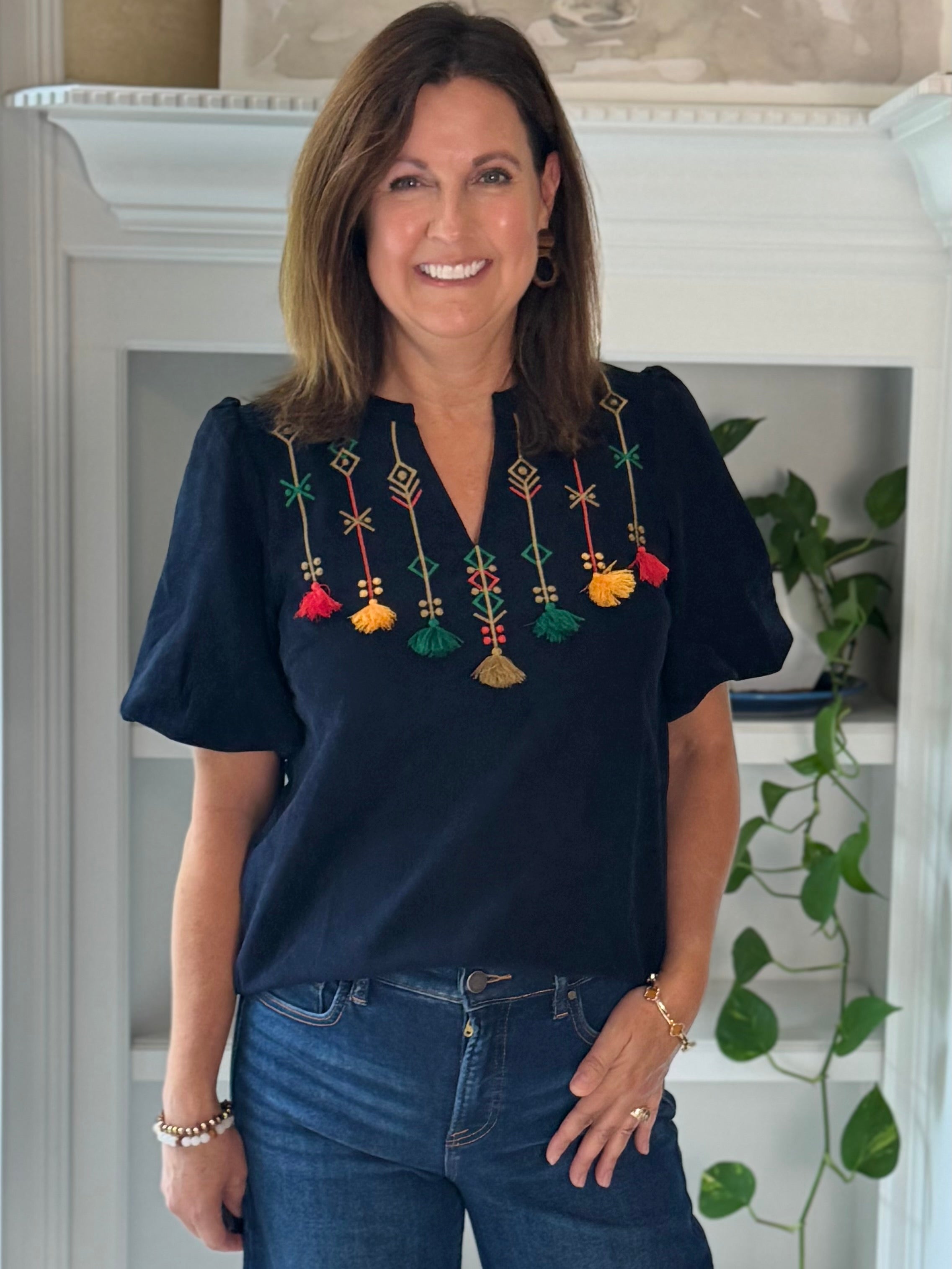 Talk of the Tassel Embroidered Top