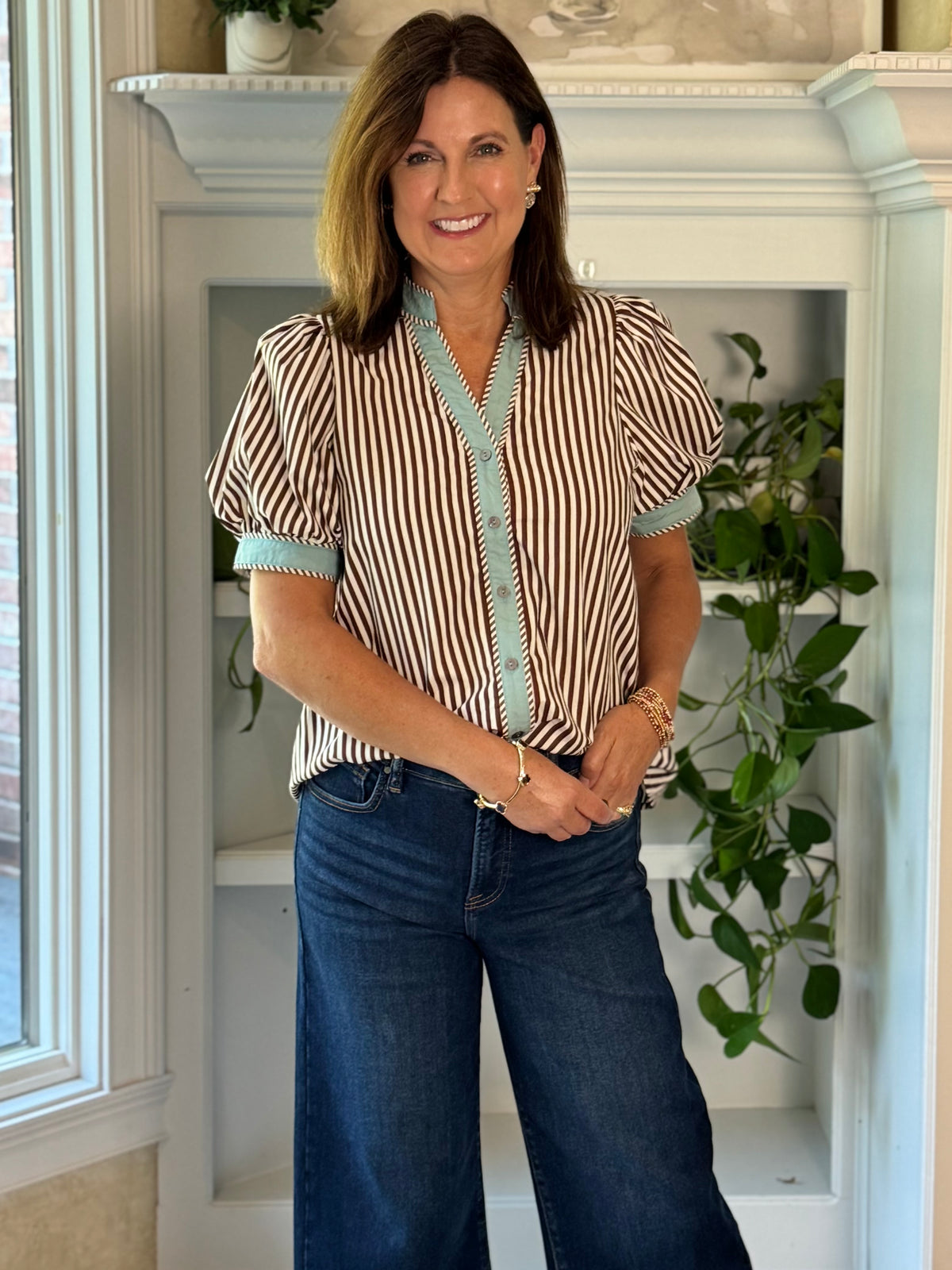 Happy Stripes Contrast Top - Brown