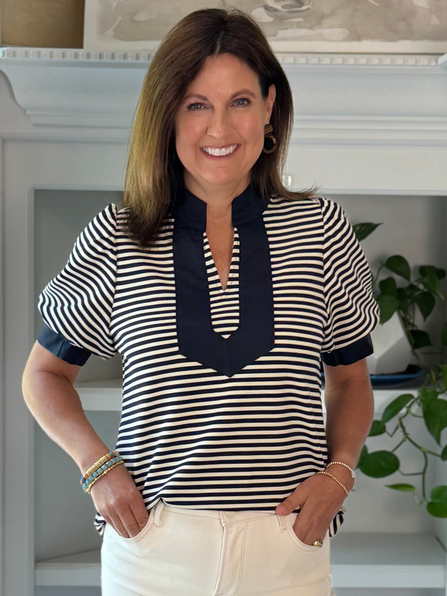 Timeless Contrast Top - Navy Stripes