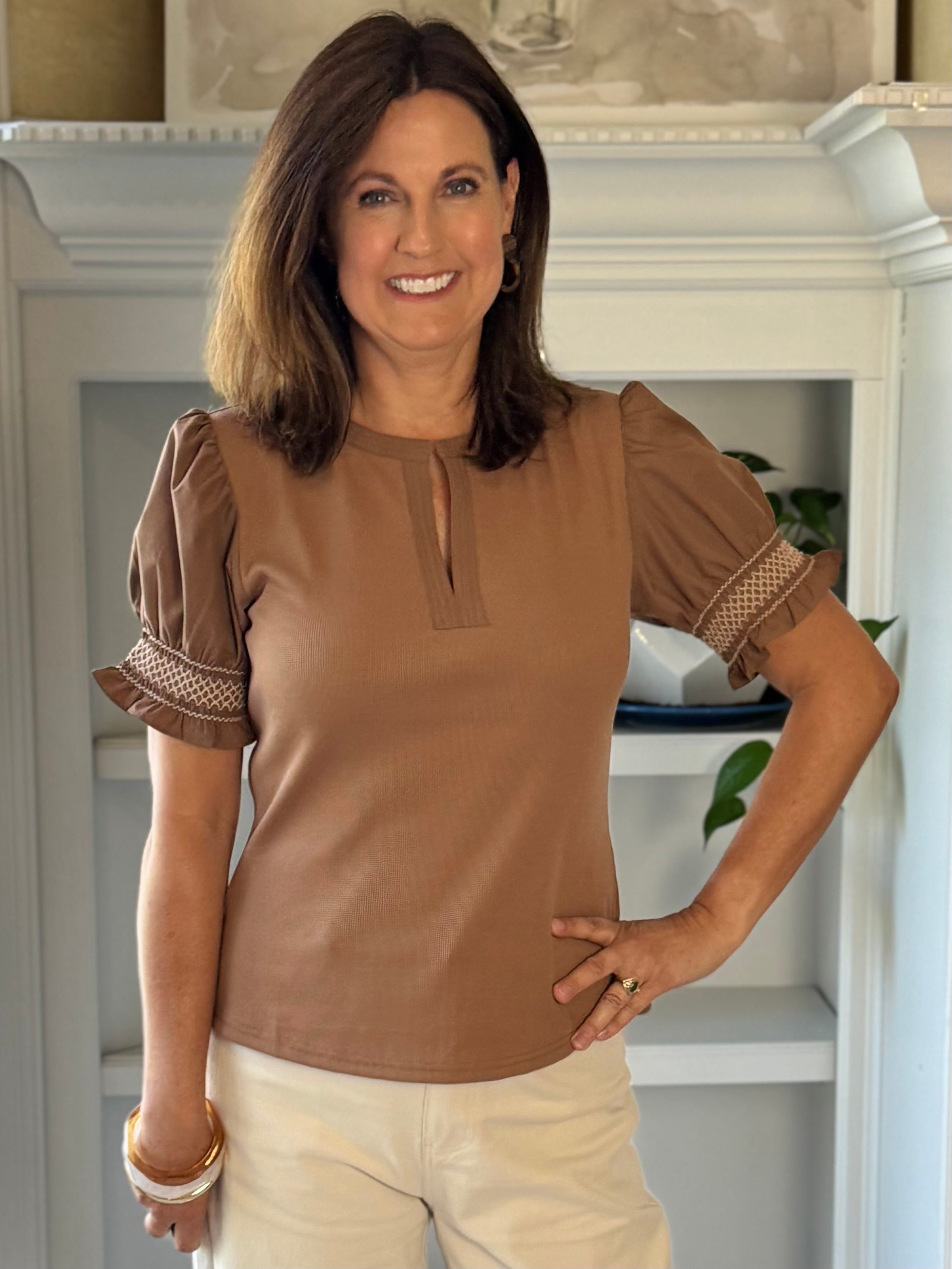 Current Air Elevated Detail Ribbed Top - Brown