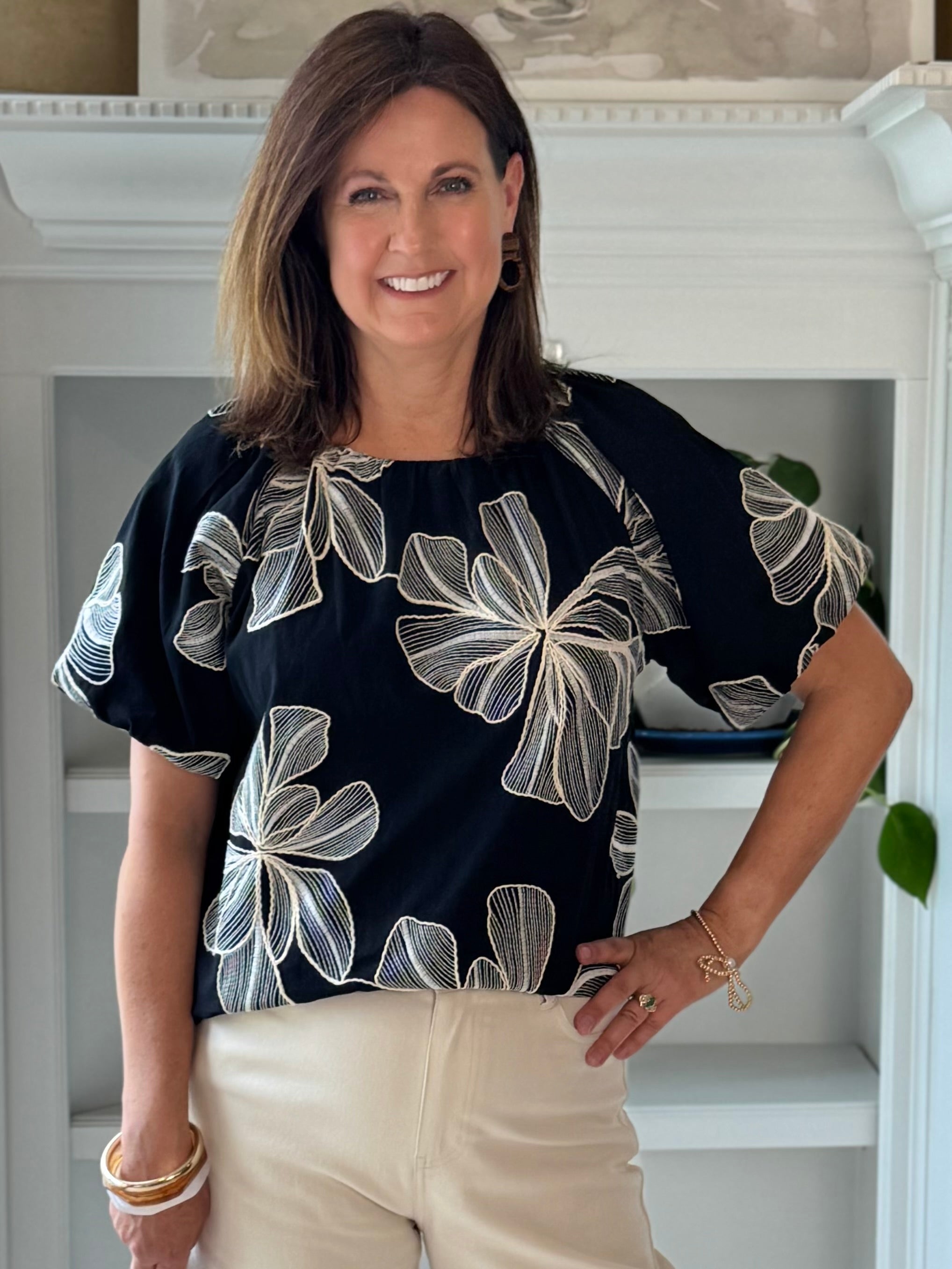 THML Statement Florals Embroidered Top