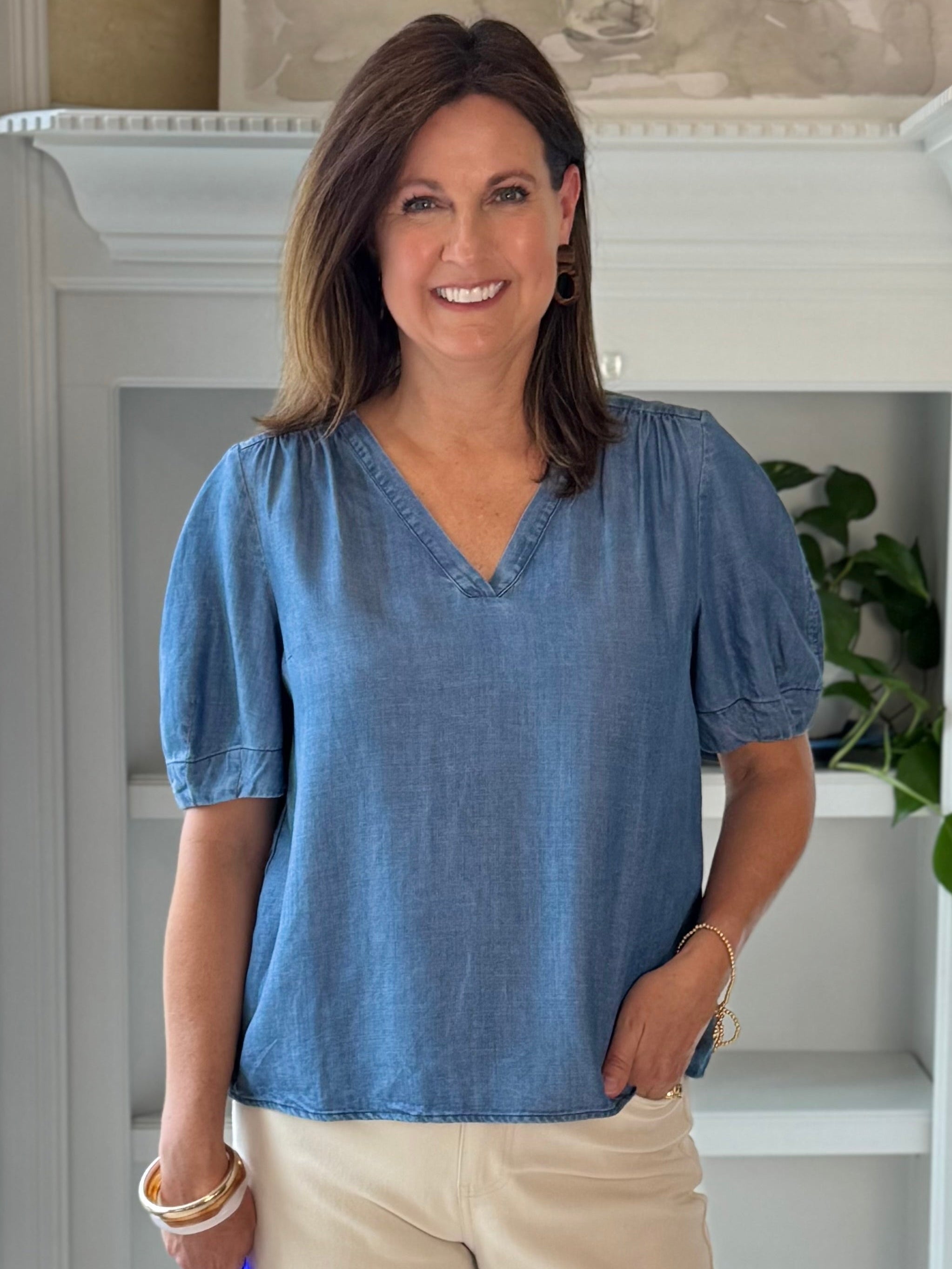 Current Air Chambray Ease Top