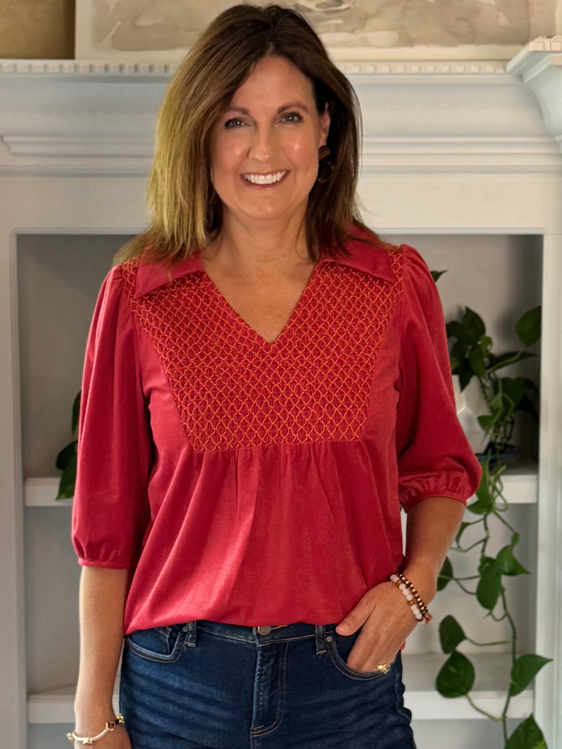 Sunset Stitch Top - Red
