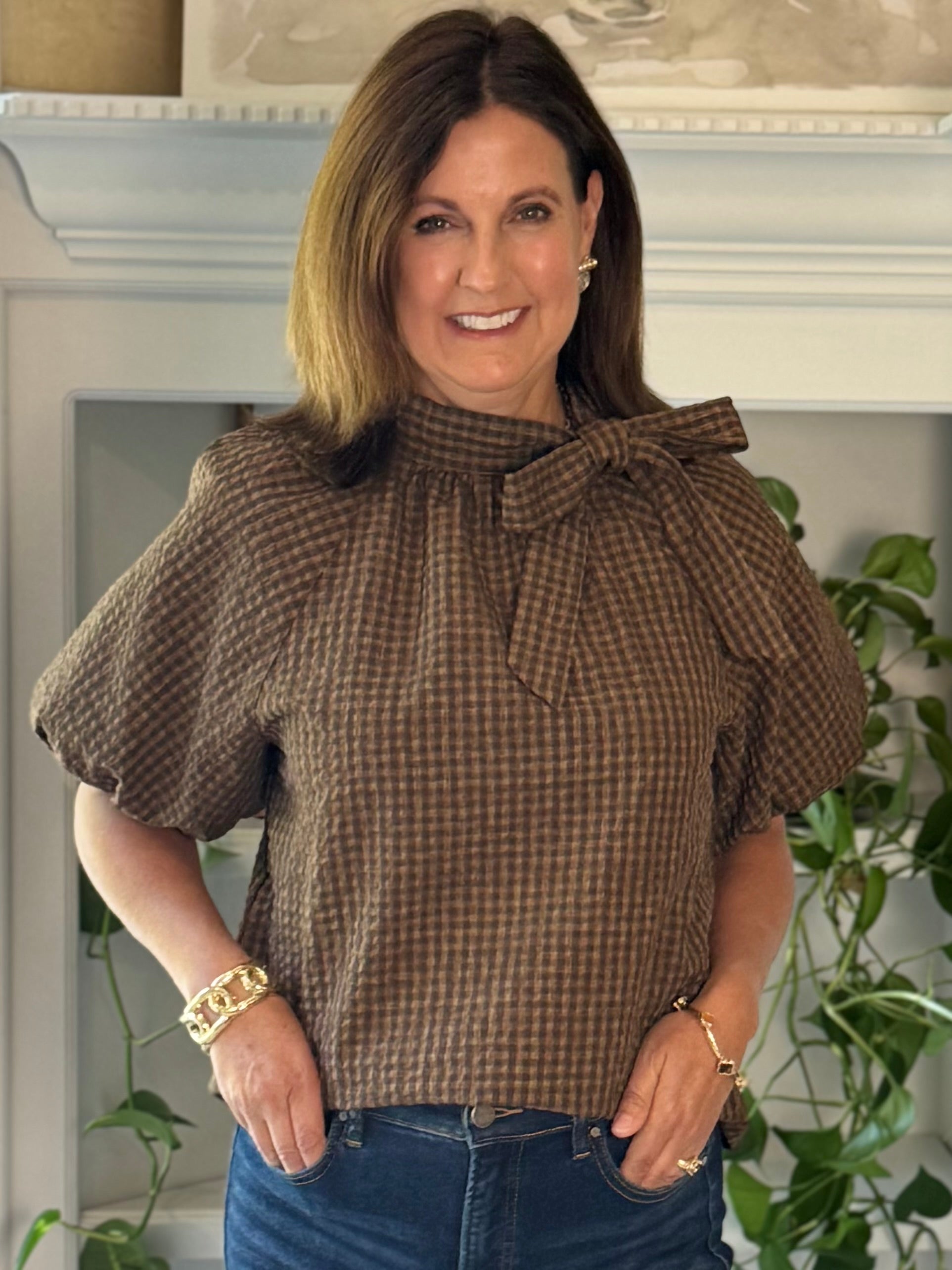 THML Icon Tie-Detail Blouse - Textured Gingham