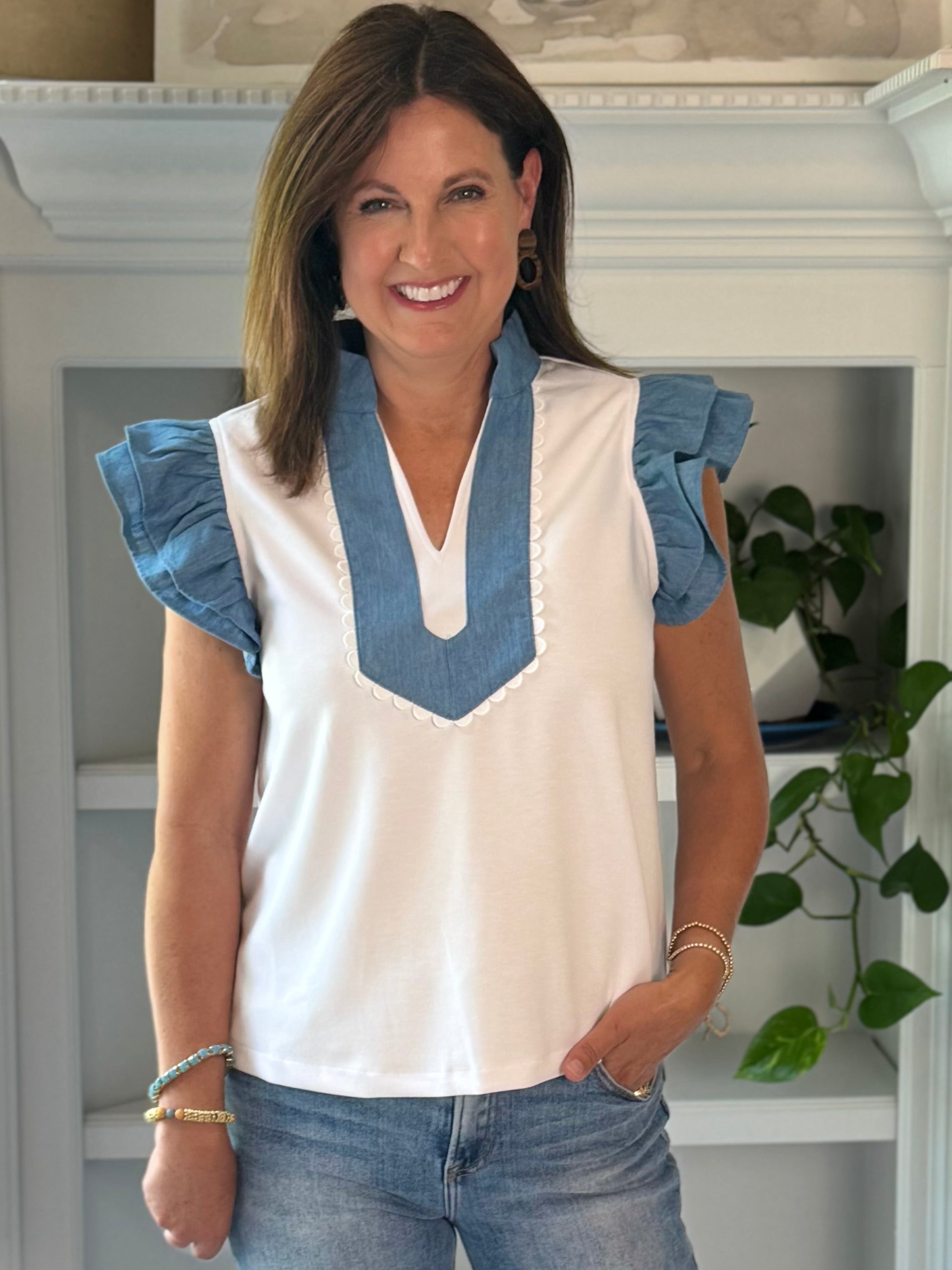 Pop of Denim Top - White