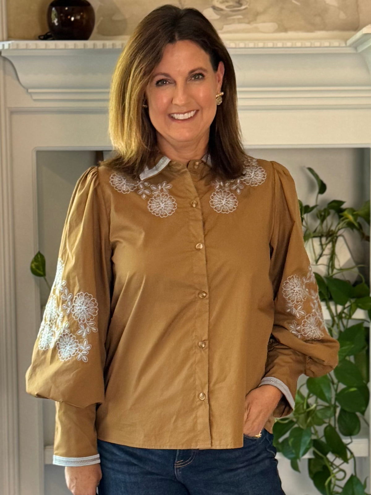 Free Spirit Embroidered Top - Brown