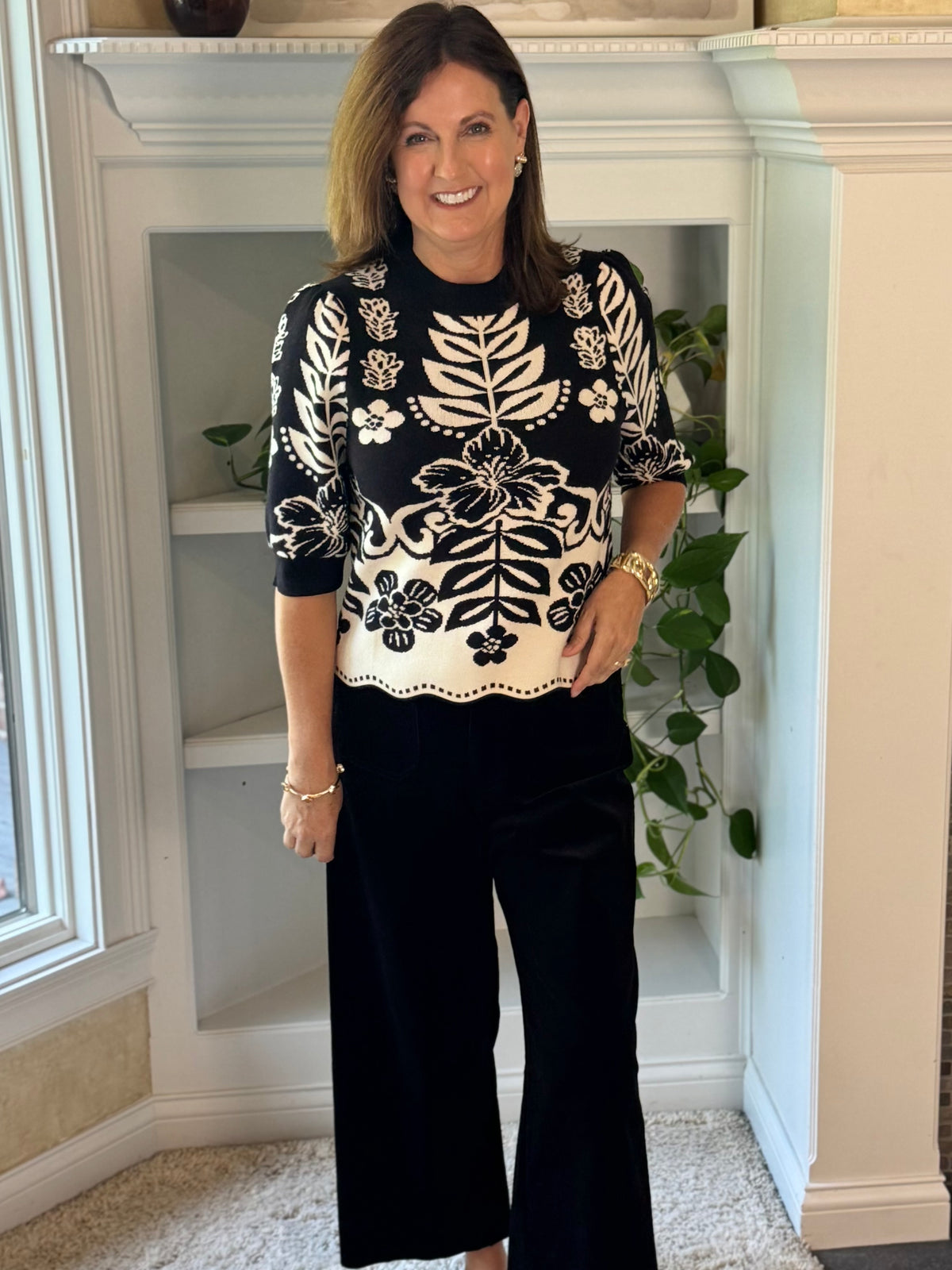 THML Botanical Beauty Knit Top - Black