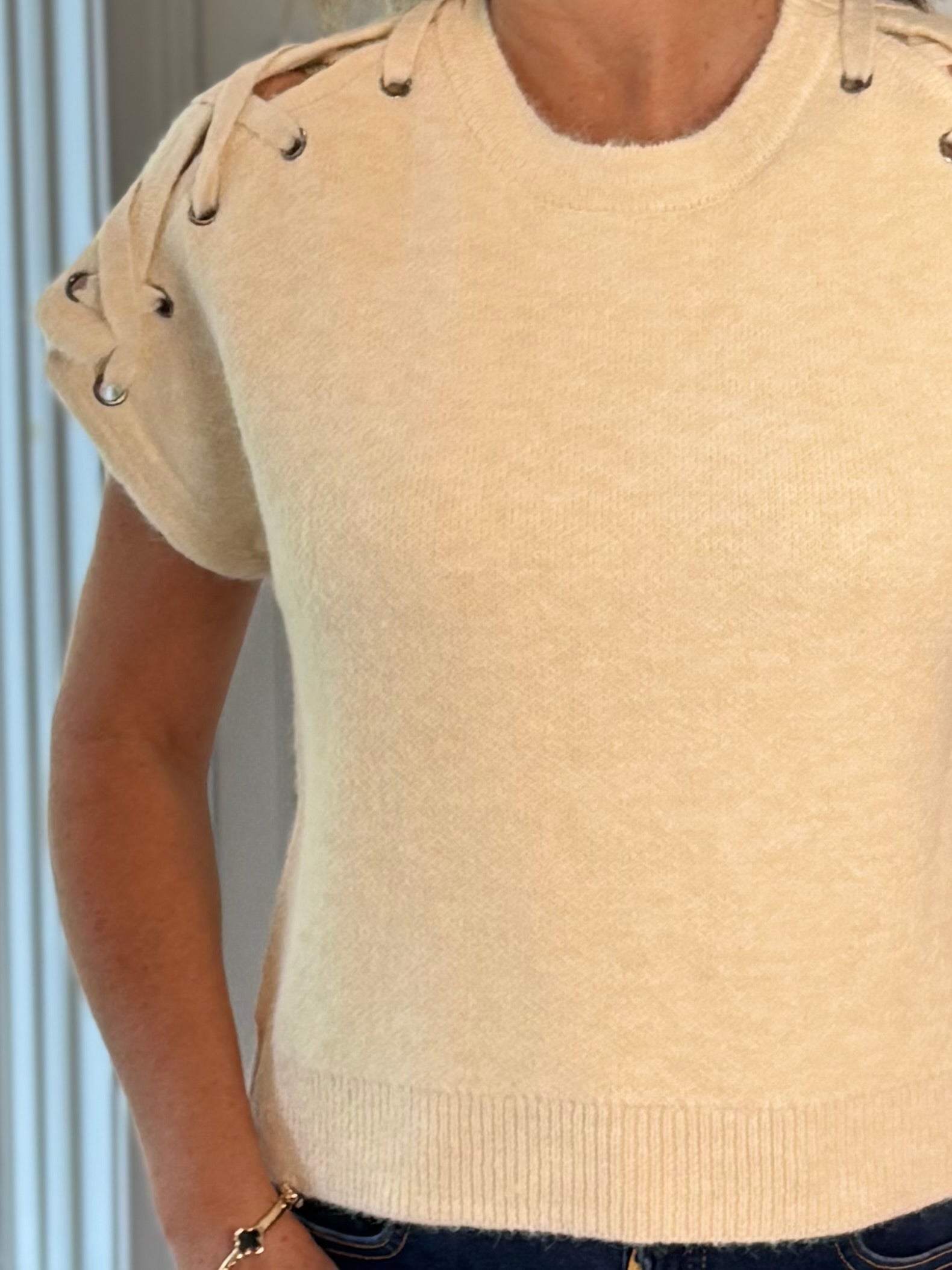 Lace It Up Knit Top - Ecru