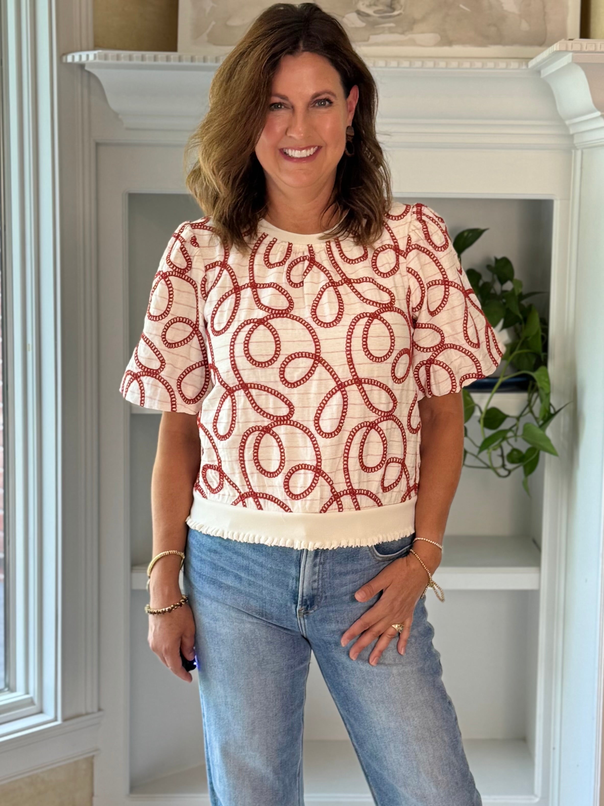 Winding Road Embroidered Top