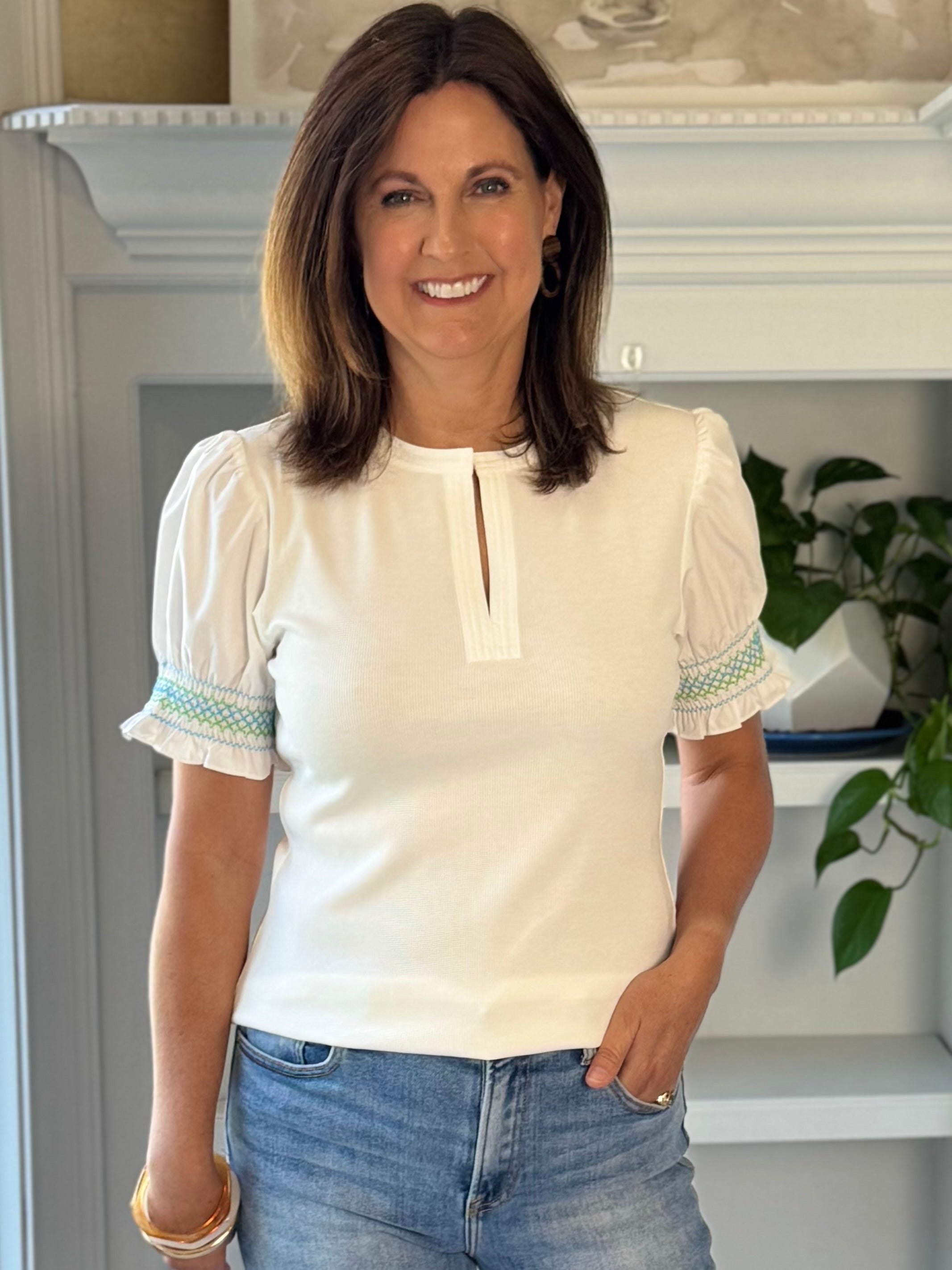 Current Air Elevated Detail Ribbed Top - White