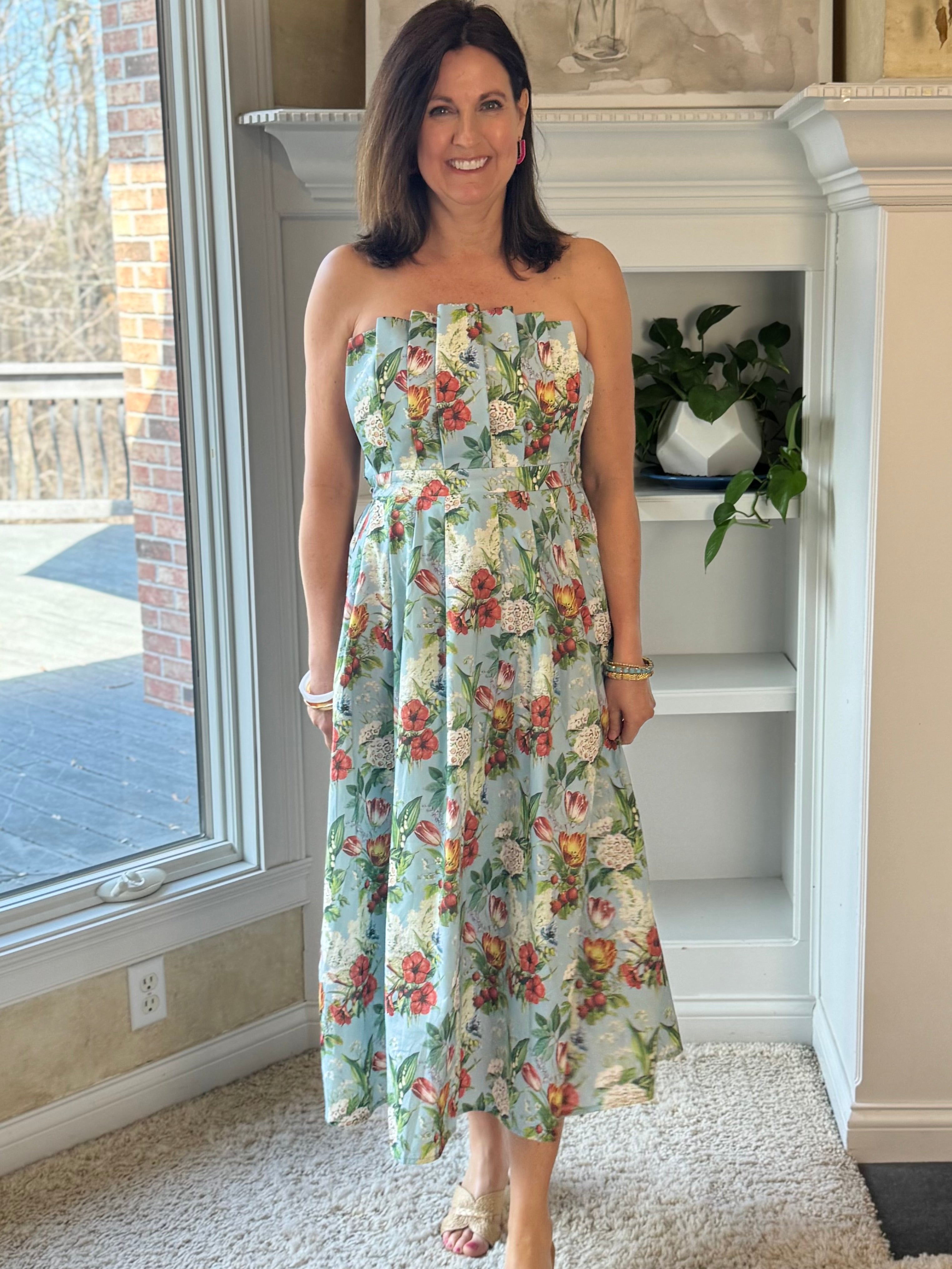 Enchanted Garden Strapless Midi Dress