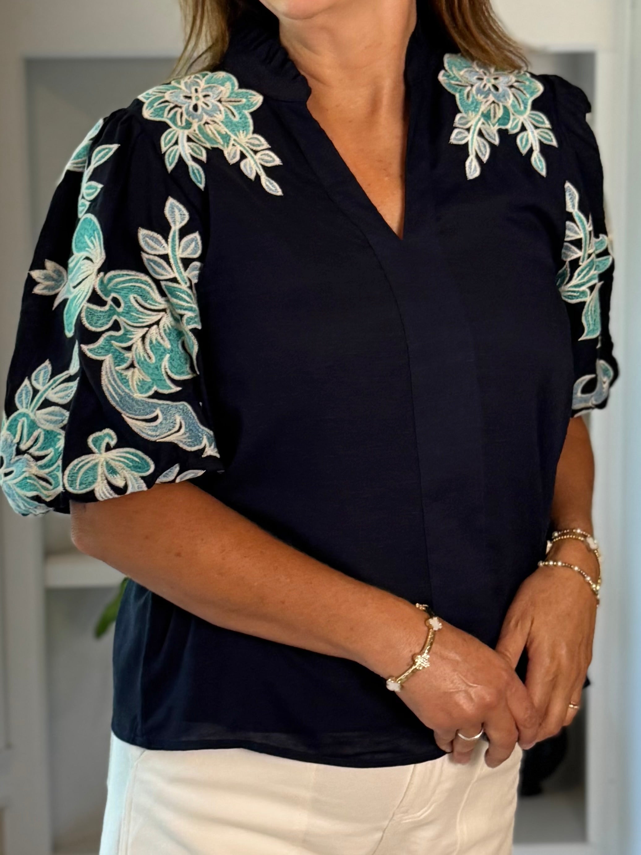 THML Seafoam Embroidered Top