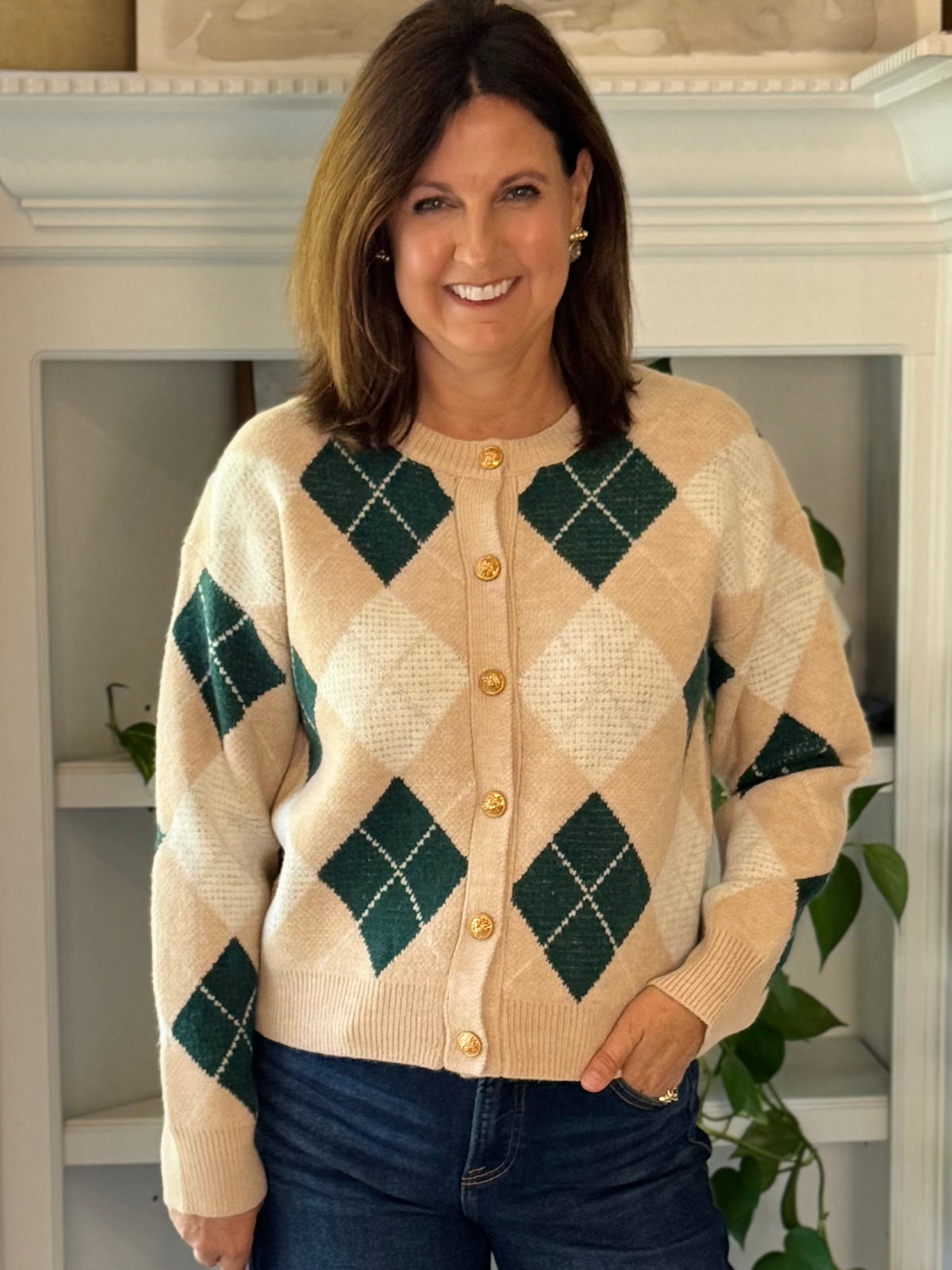 Preppy Side Argyle Cardigan