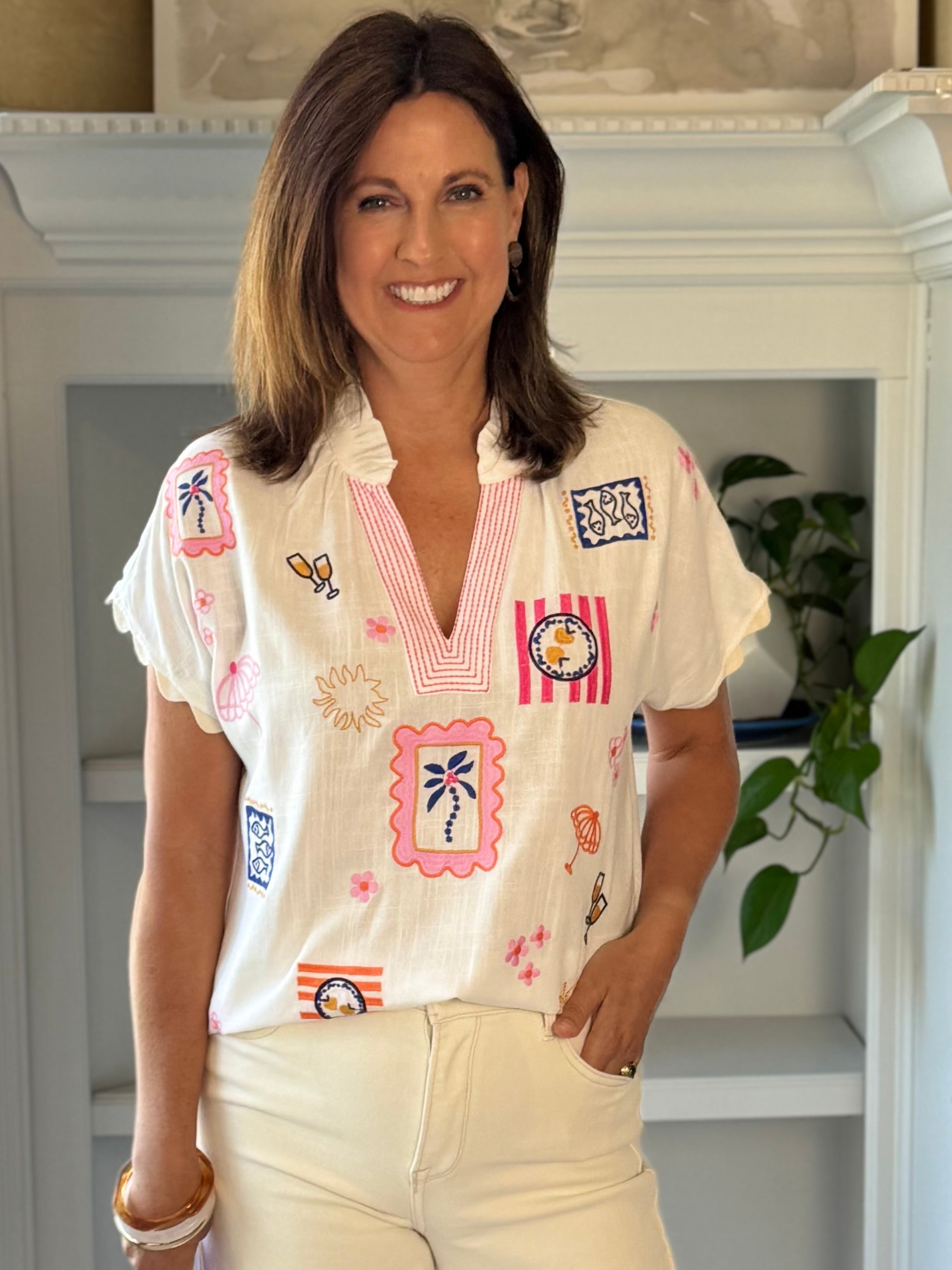 THML Bon Voyage Embroidered Top