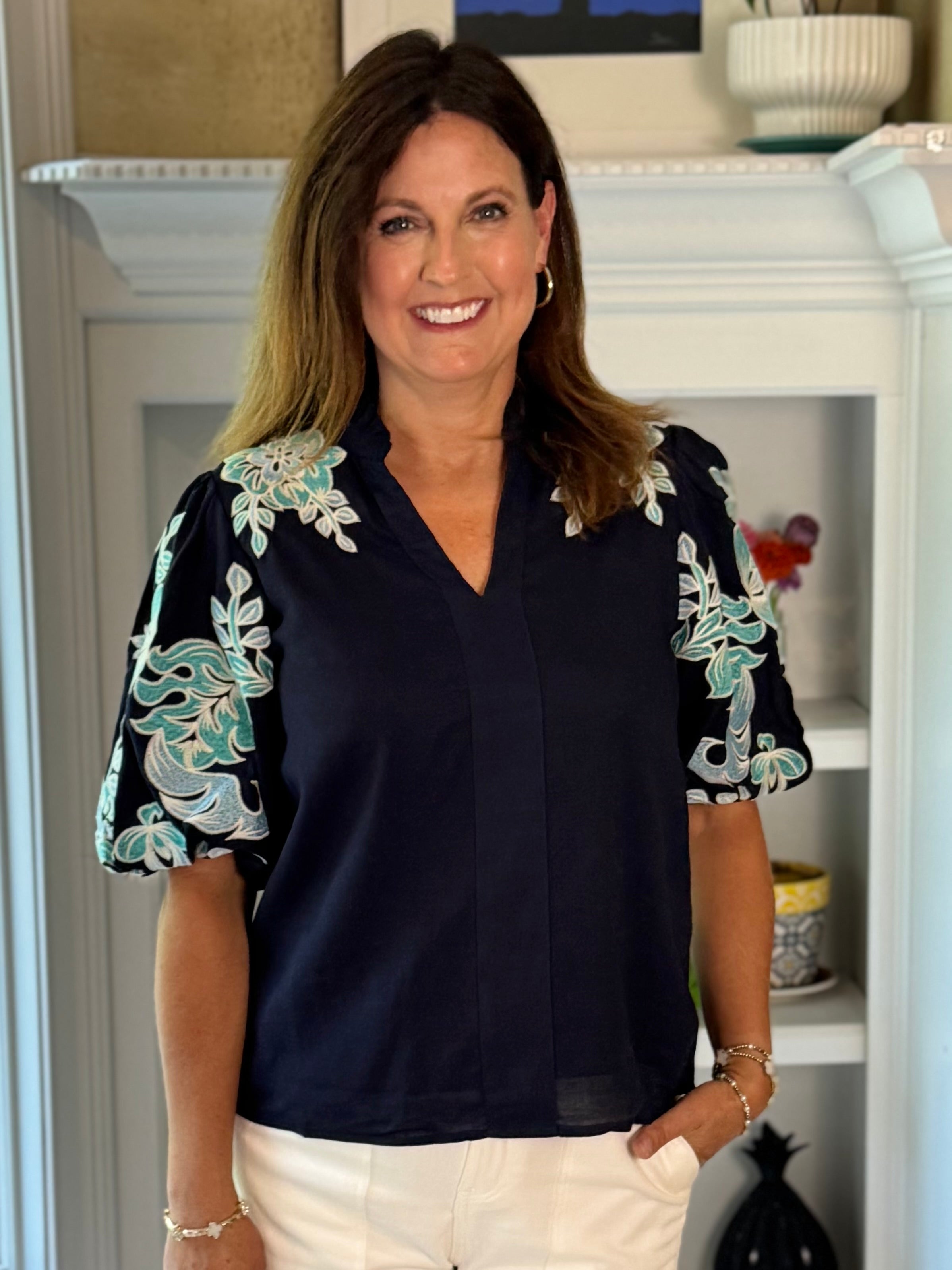 THML Seafoam Embroidered Top