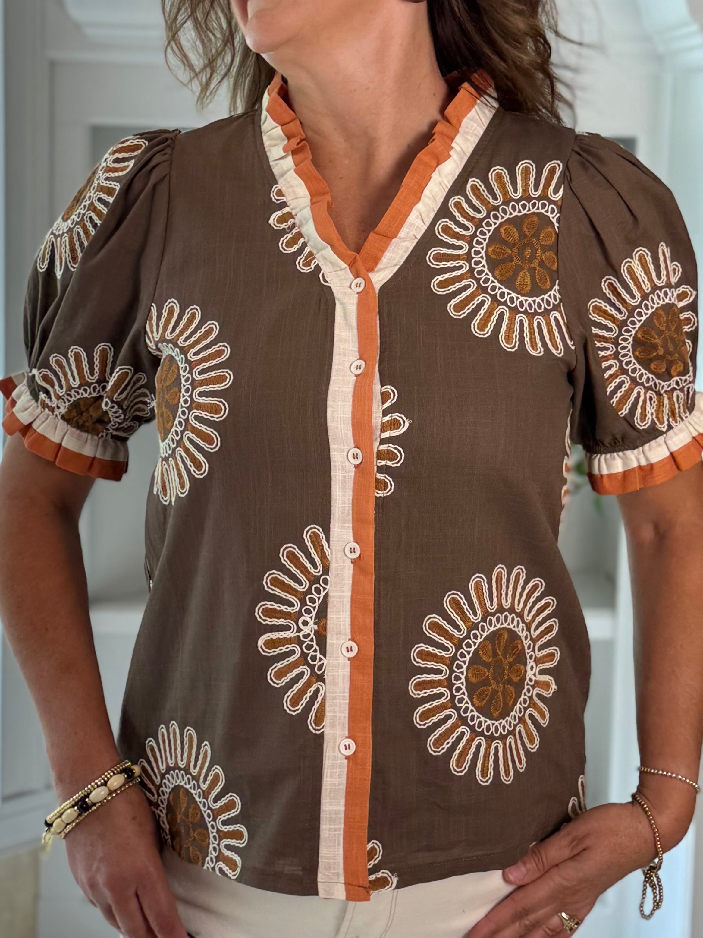 Cinnamon Burst Embroidered Top