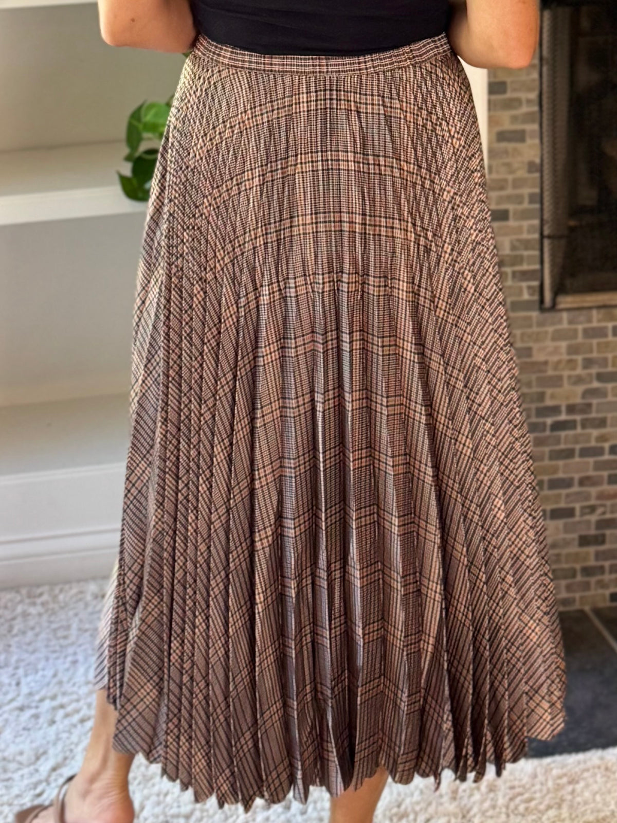 Current Air Perfectly Pleated Plaid Midi Skirt