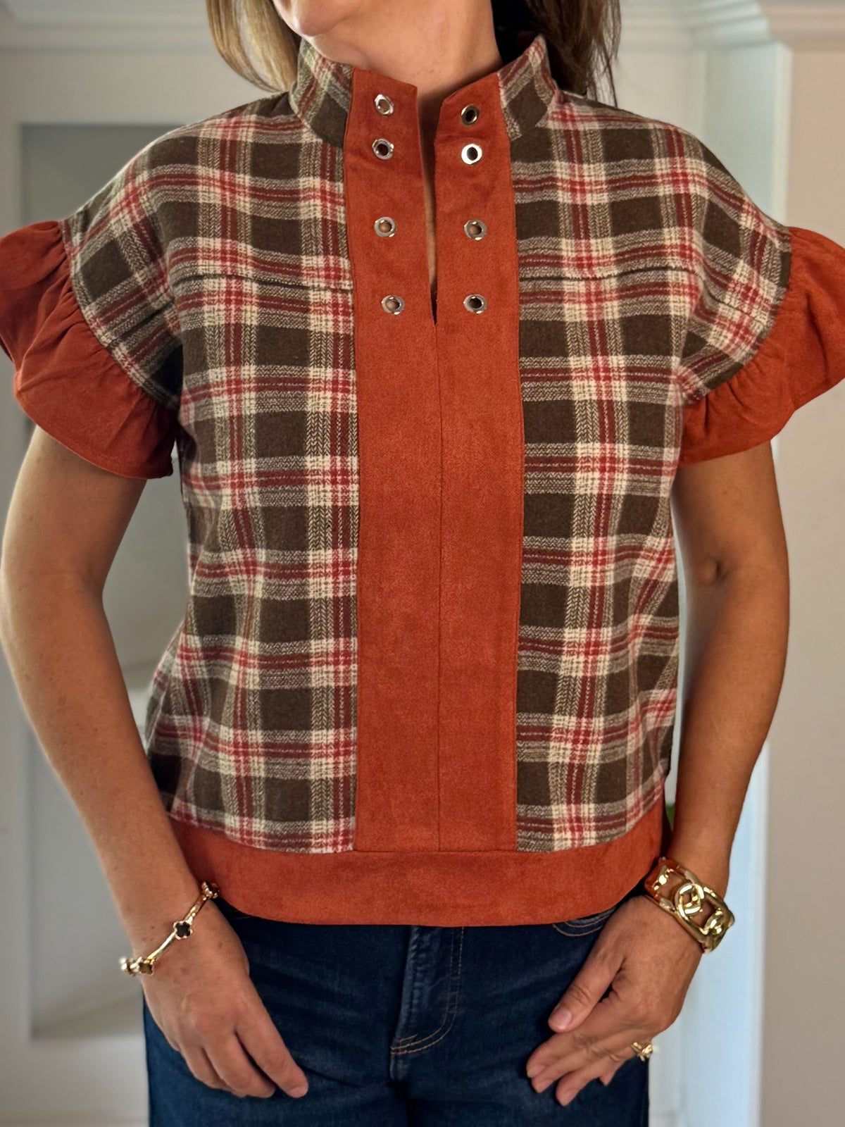 Plaid About You Contrast Top