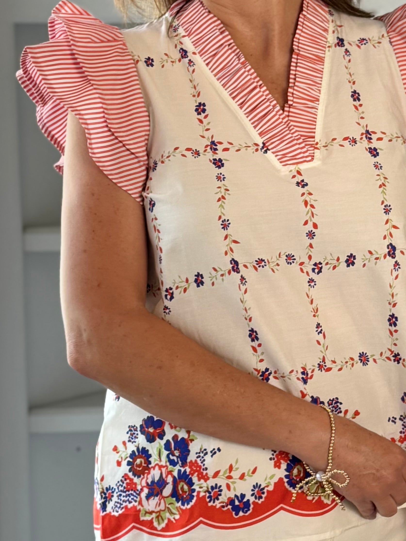 Summer Stroll Floral Contrast Top