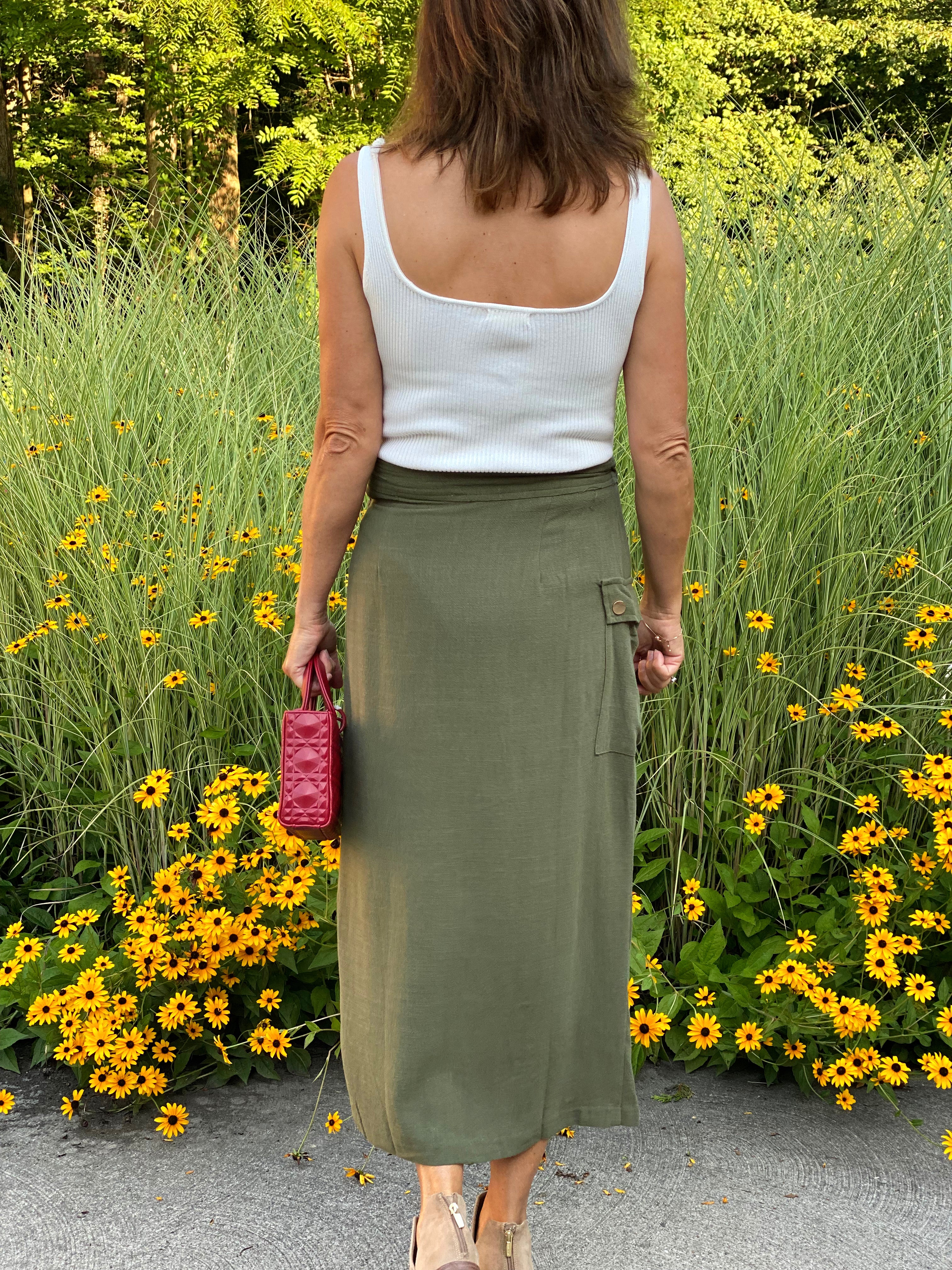 Cargo Wrap Skirt in Olive