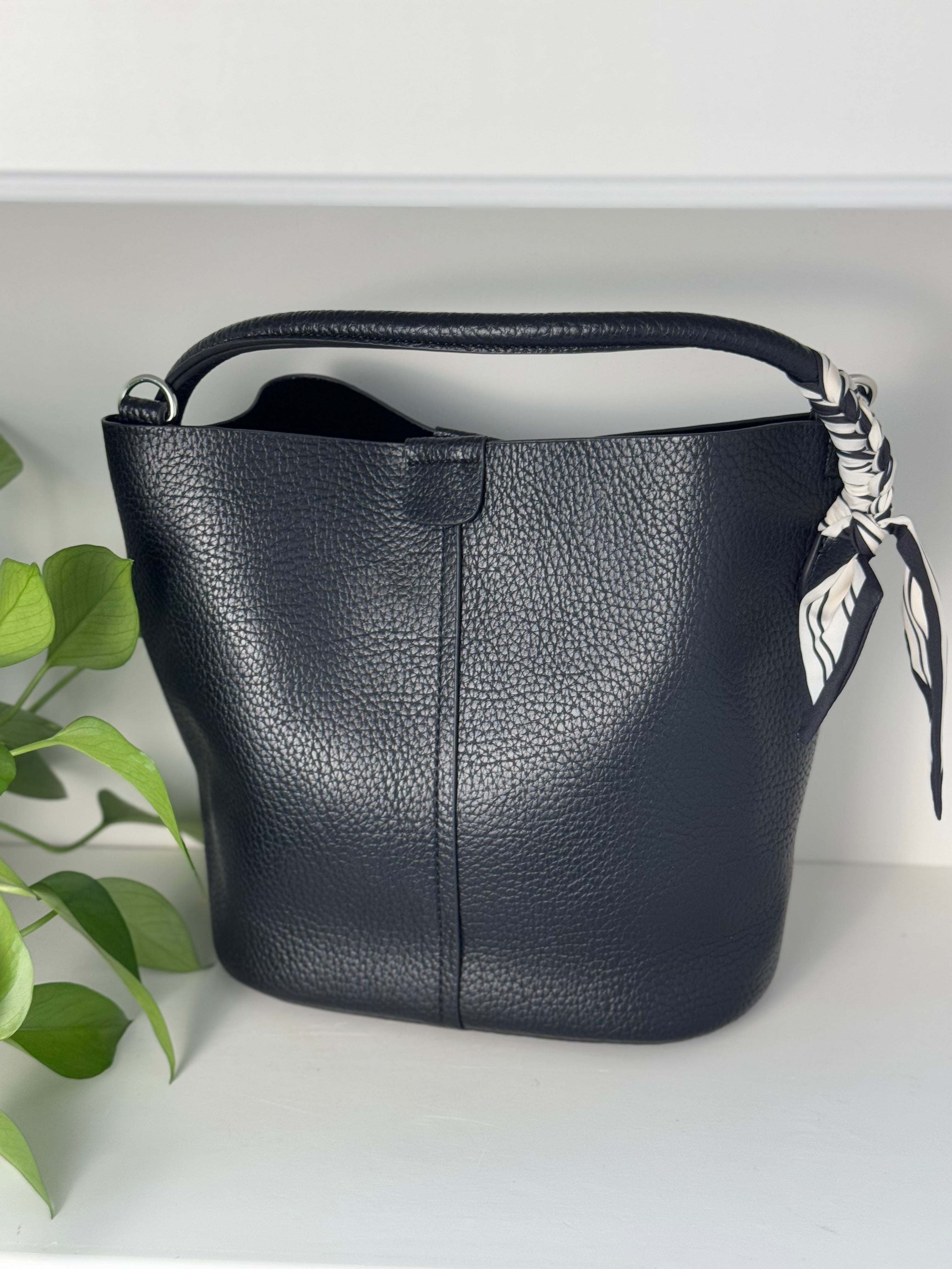 Large Charm Bucket Bag - Black