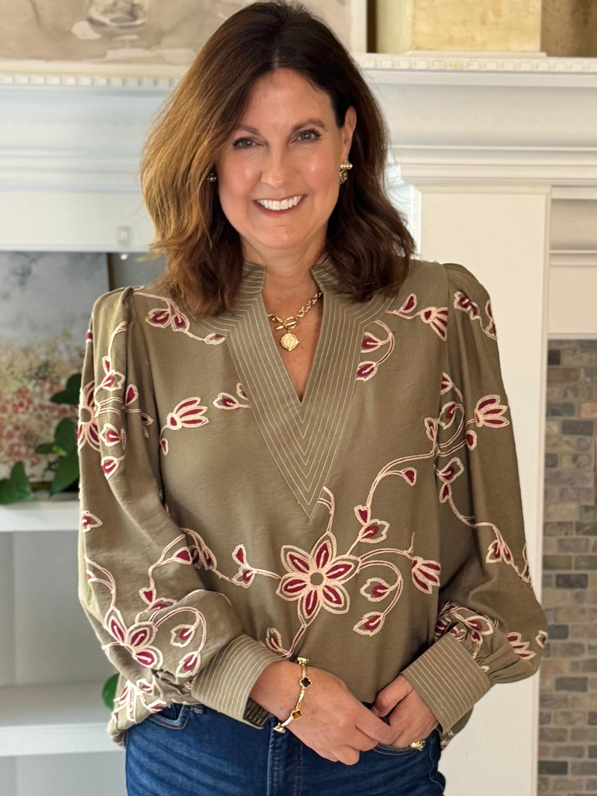 Remarkable Details Embroidered Blouse - Sage