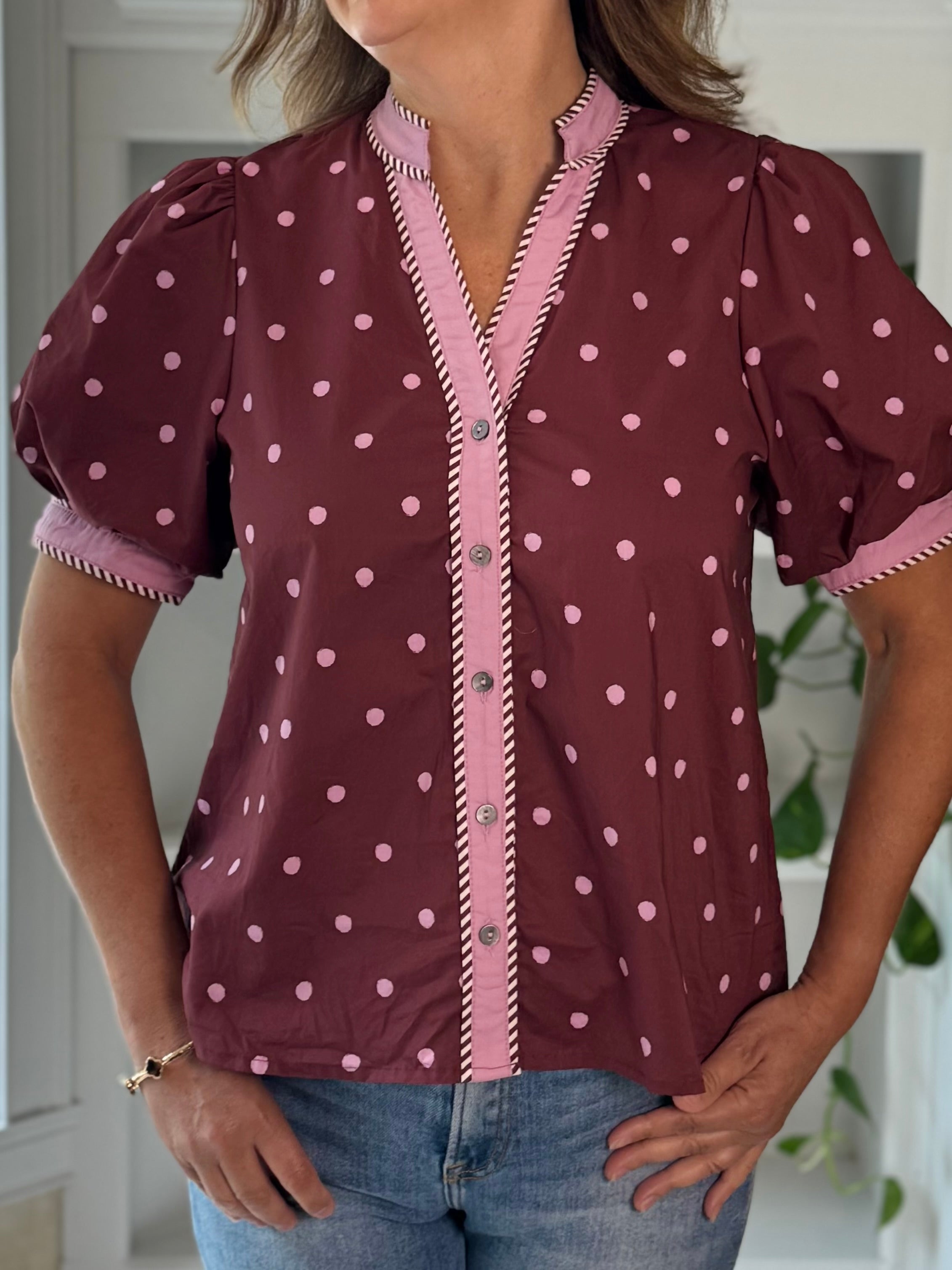 Perfectly Polka Contrast Top