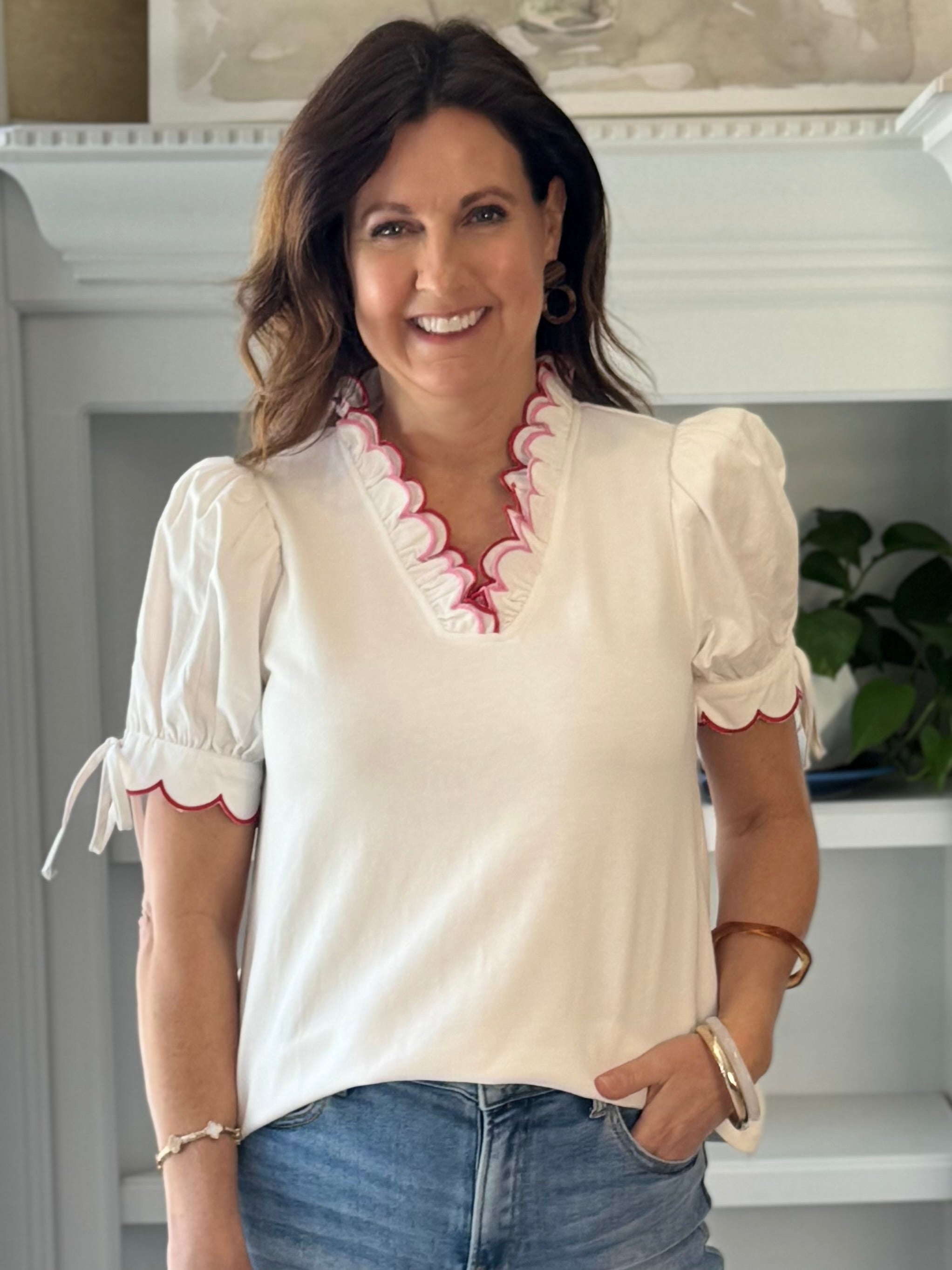 Scalloped Grace Top - White