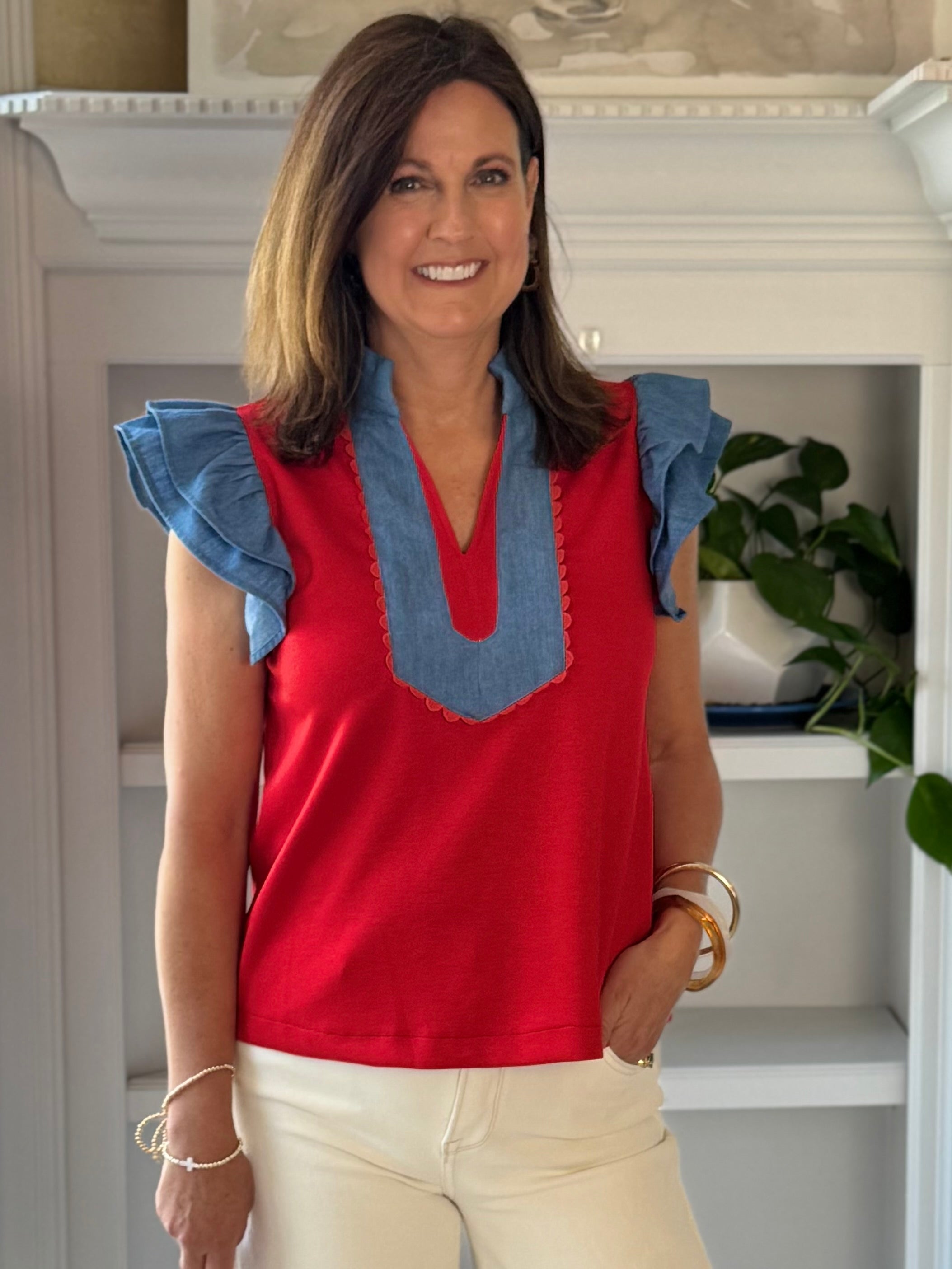 Red Meets Denim Top