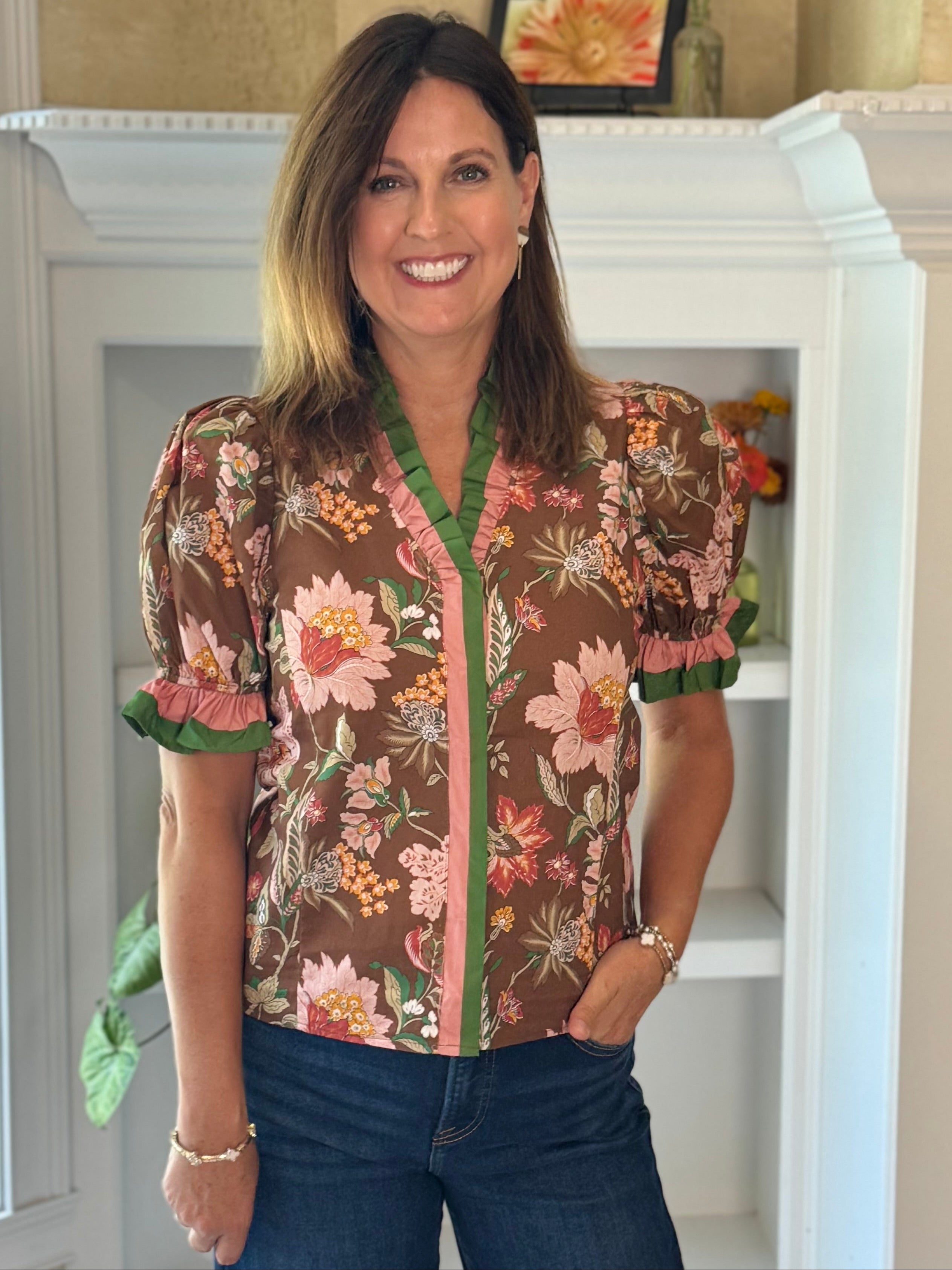 Floral Edge Contrast Top
