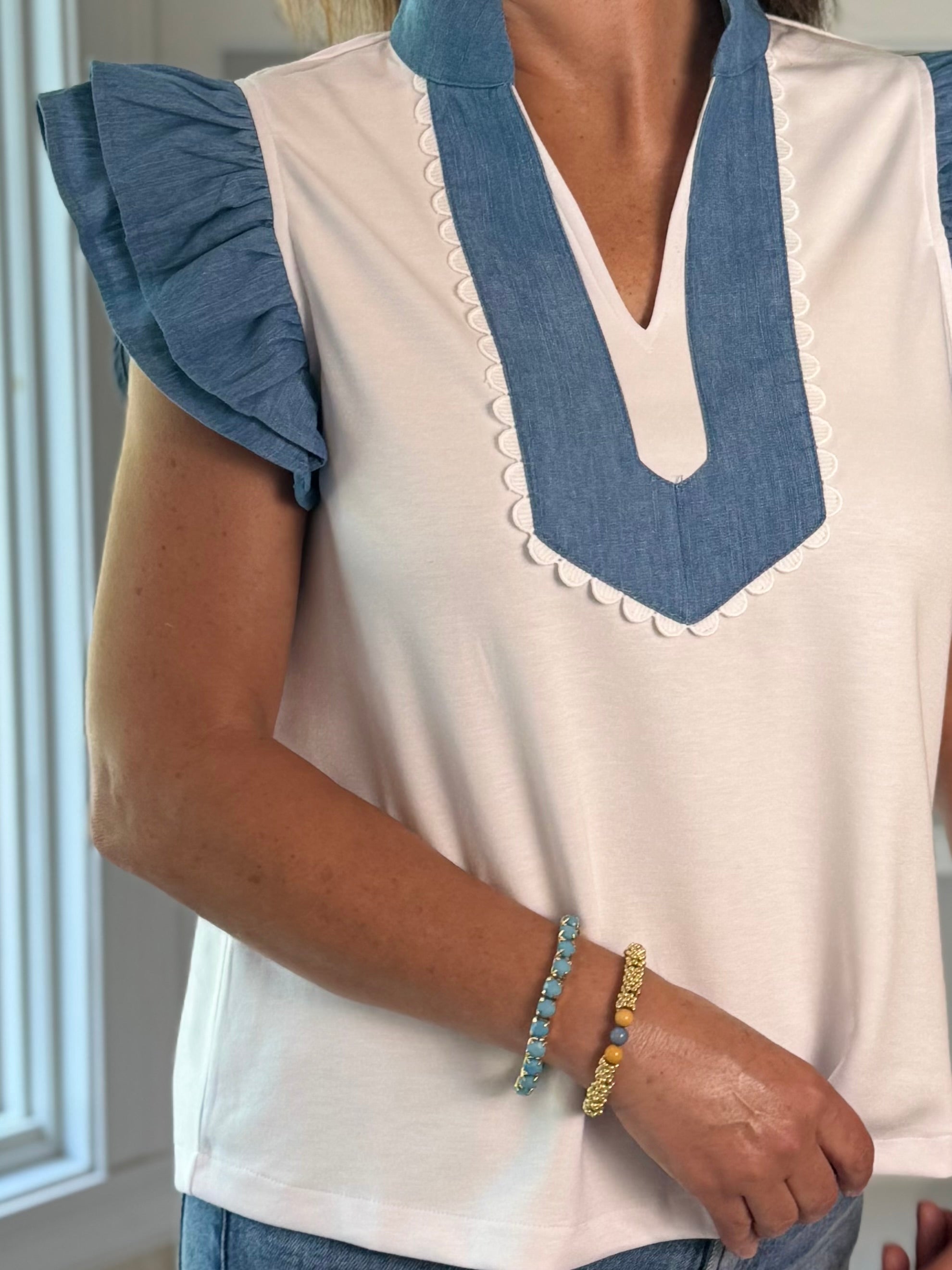 Pop of Denim Top - White