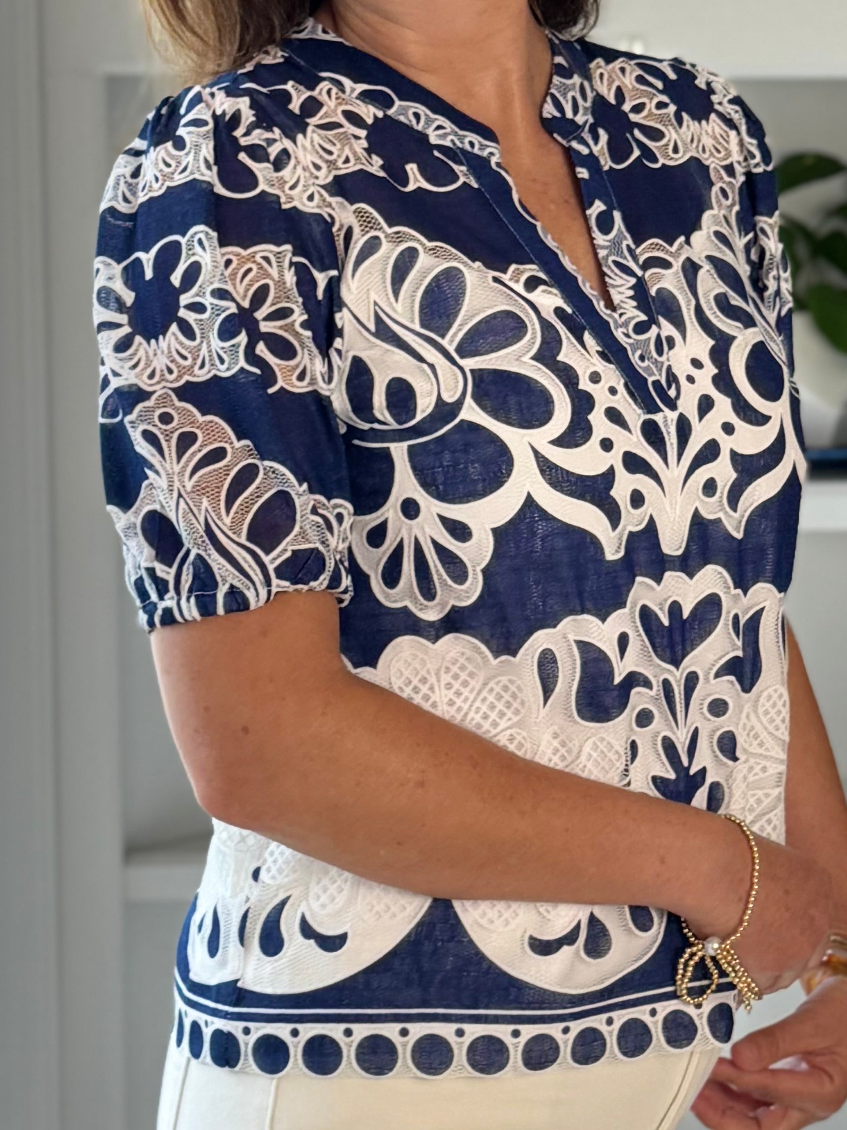 Current Air Horizons Embroidered Top