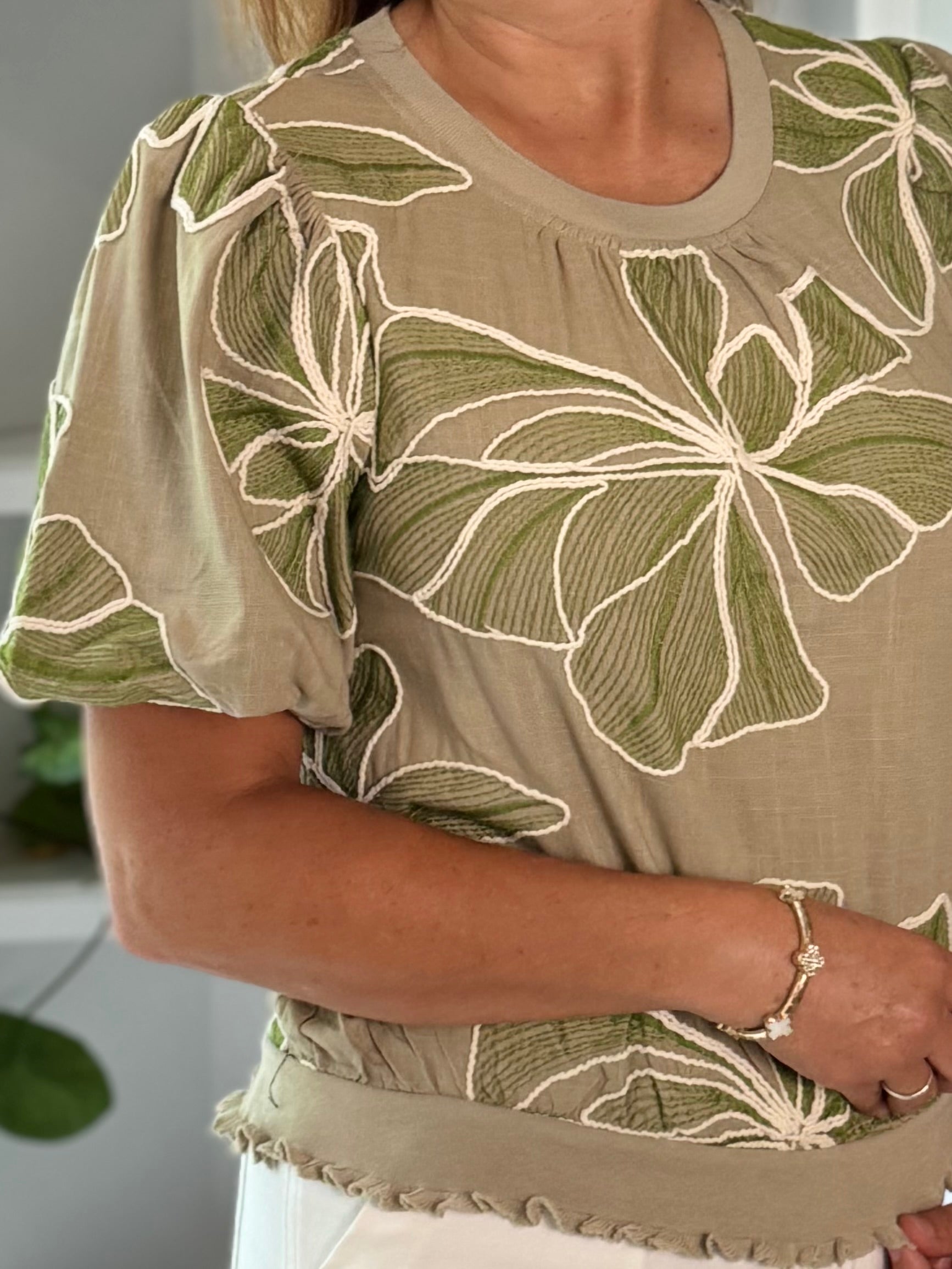 Meadow Embroidered Top - Olive