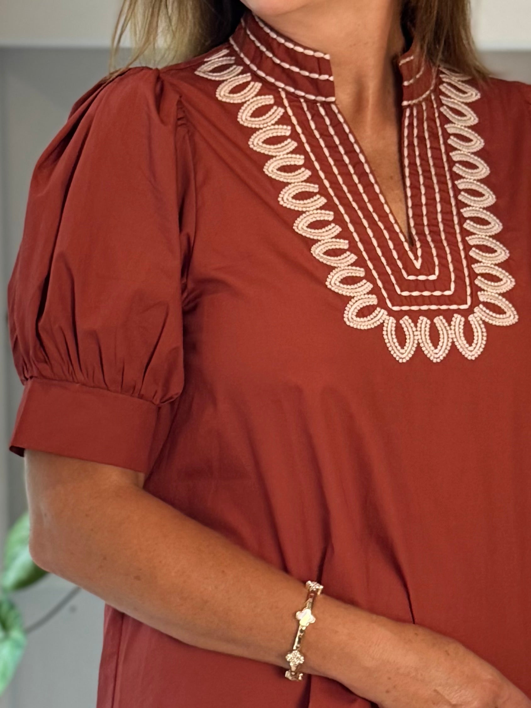 Radiance Embroidered Top - Burnt Orange