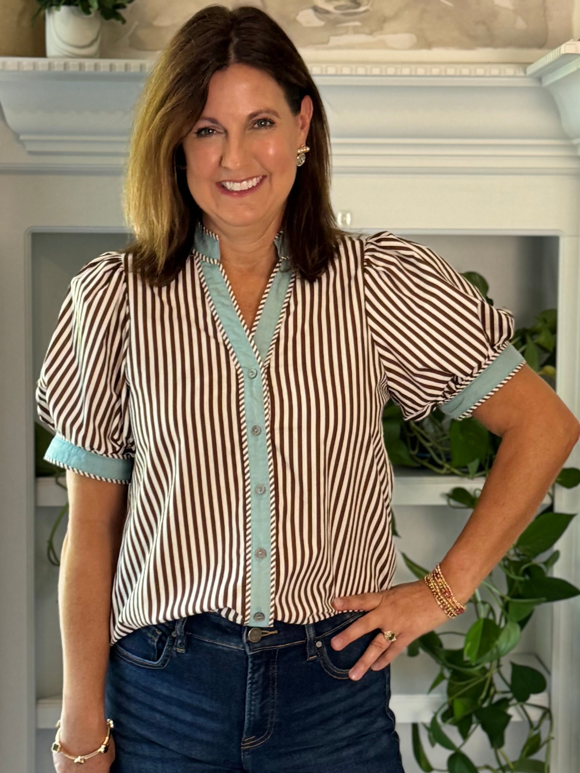 Happy Stripes Contrast Top - Brown