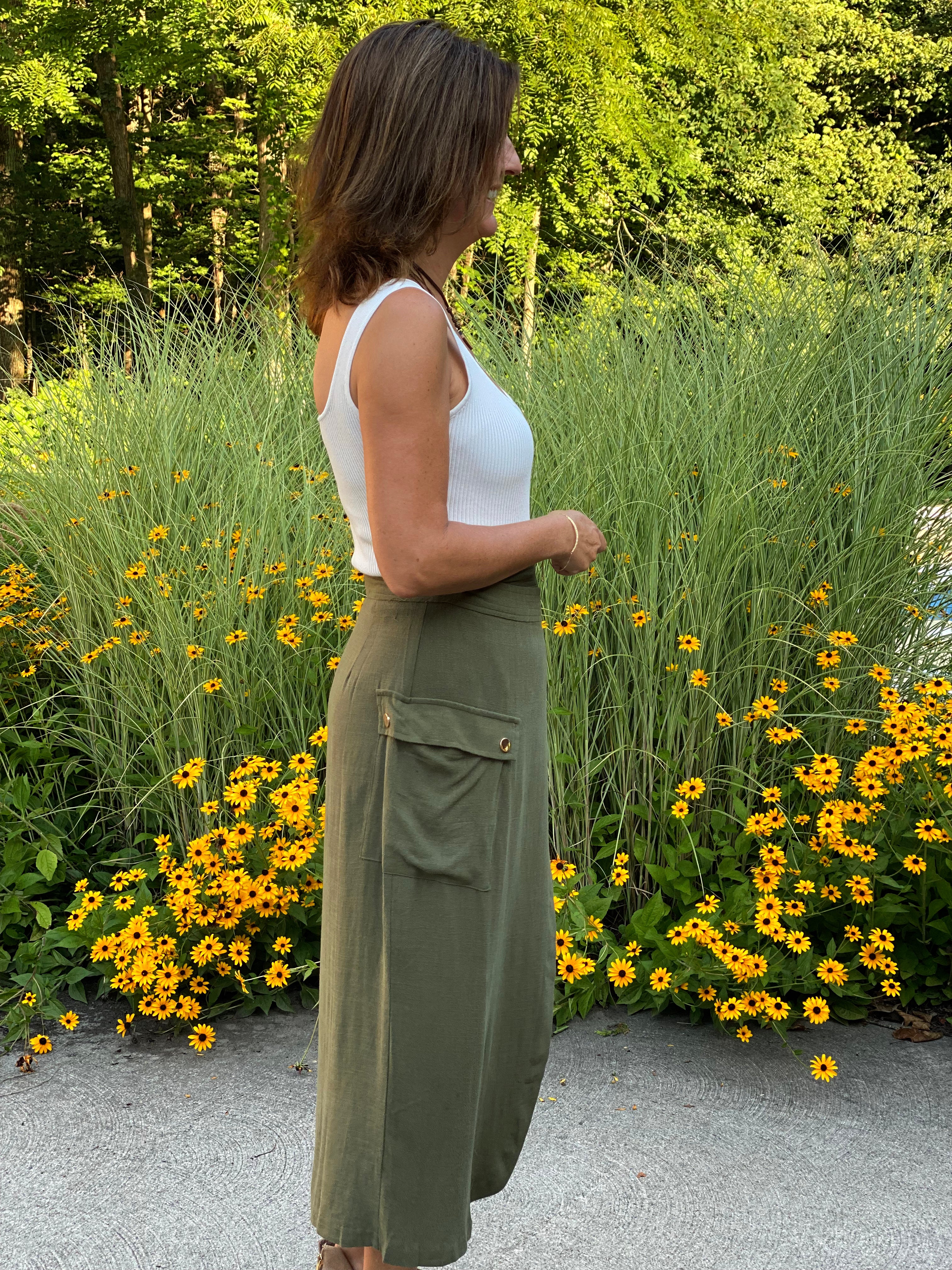 Cargo Wrap Skirt in Olive