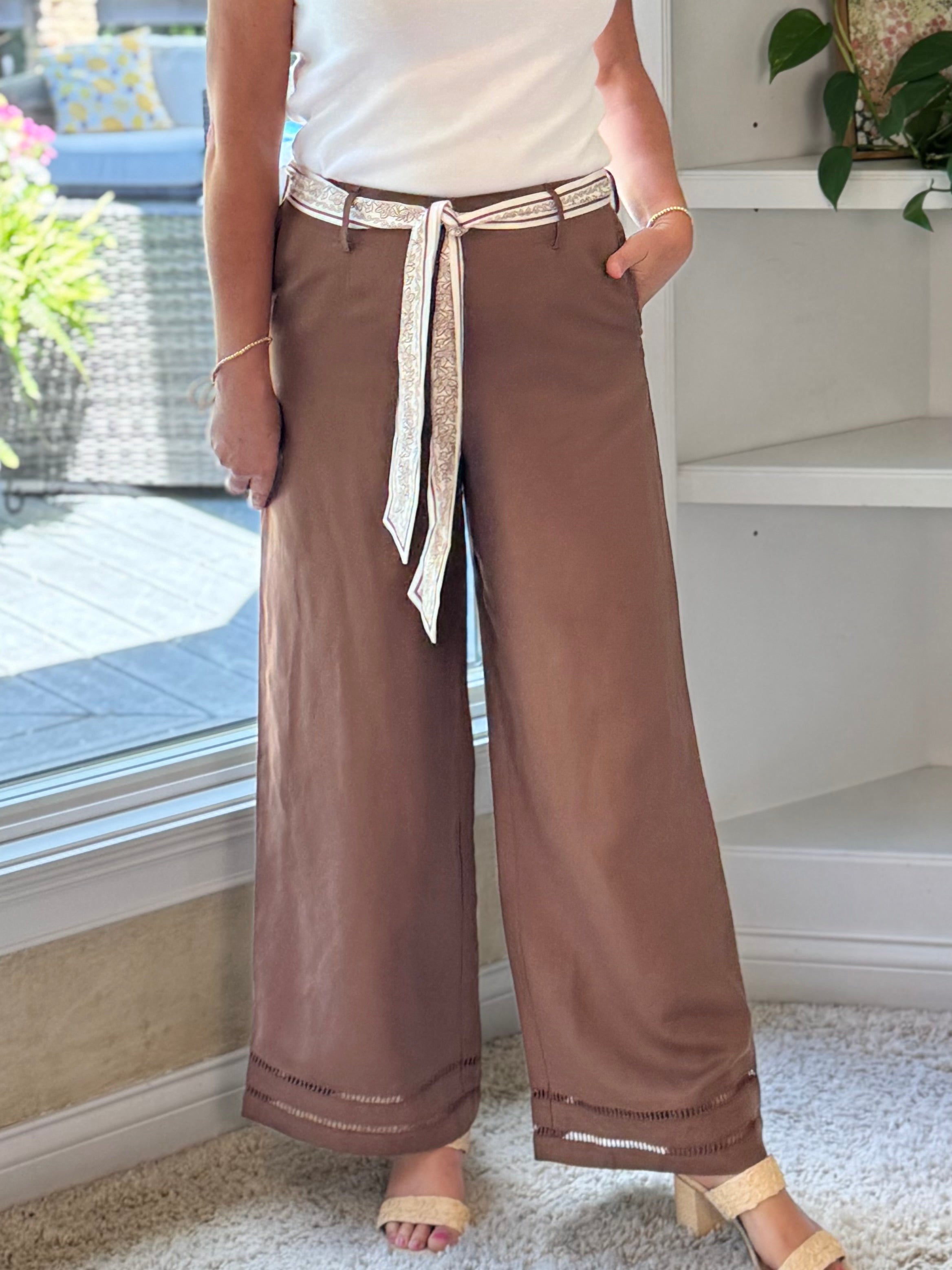 Current Air Tailored Cropped Wide Leg Pants - Brown
