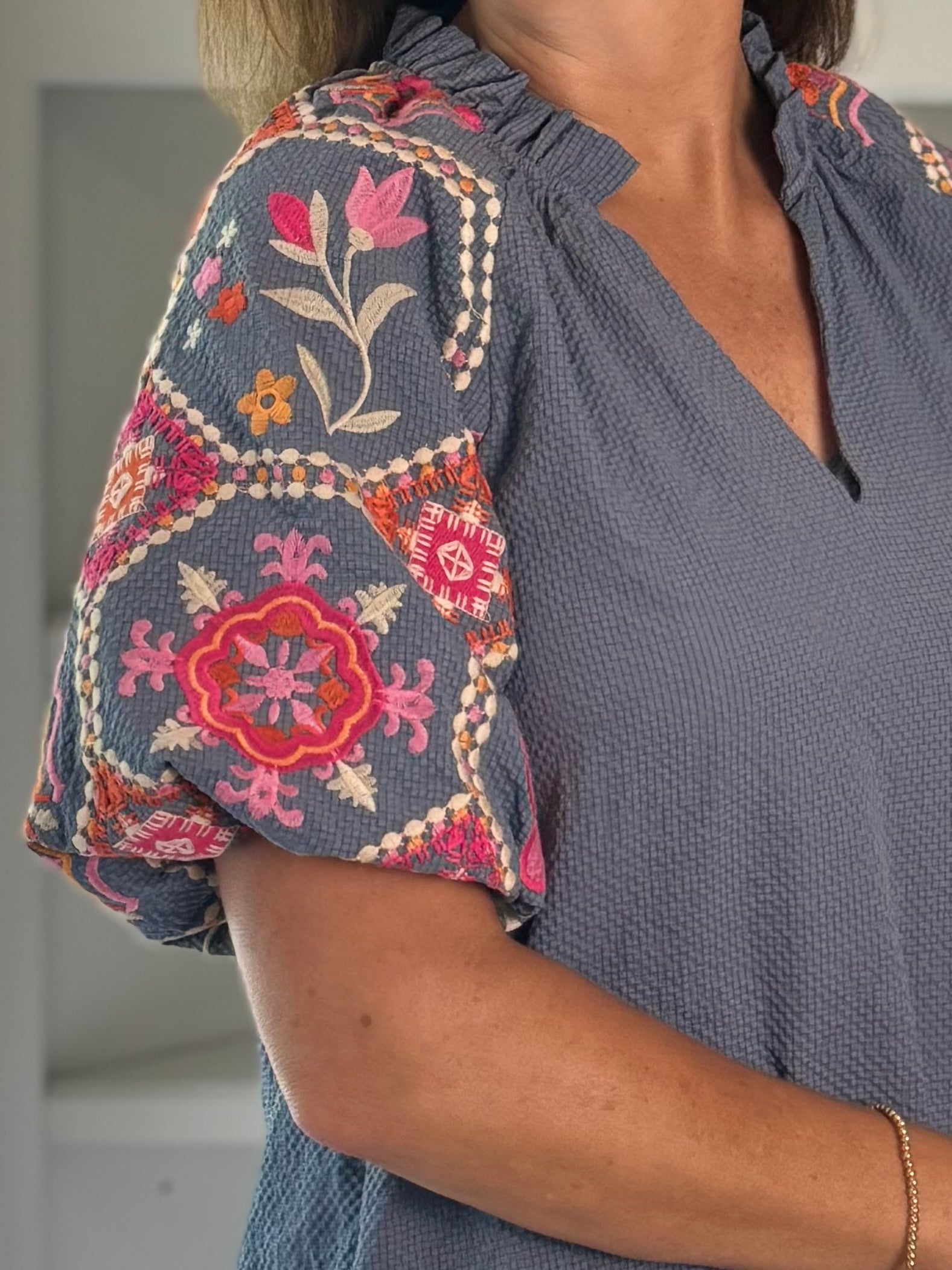 THML Floral Mosaic Embroidered Top