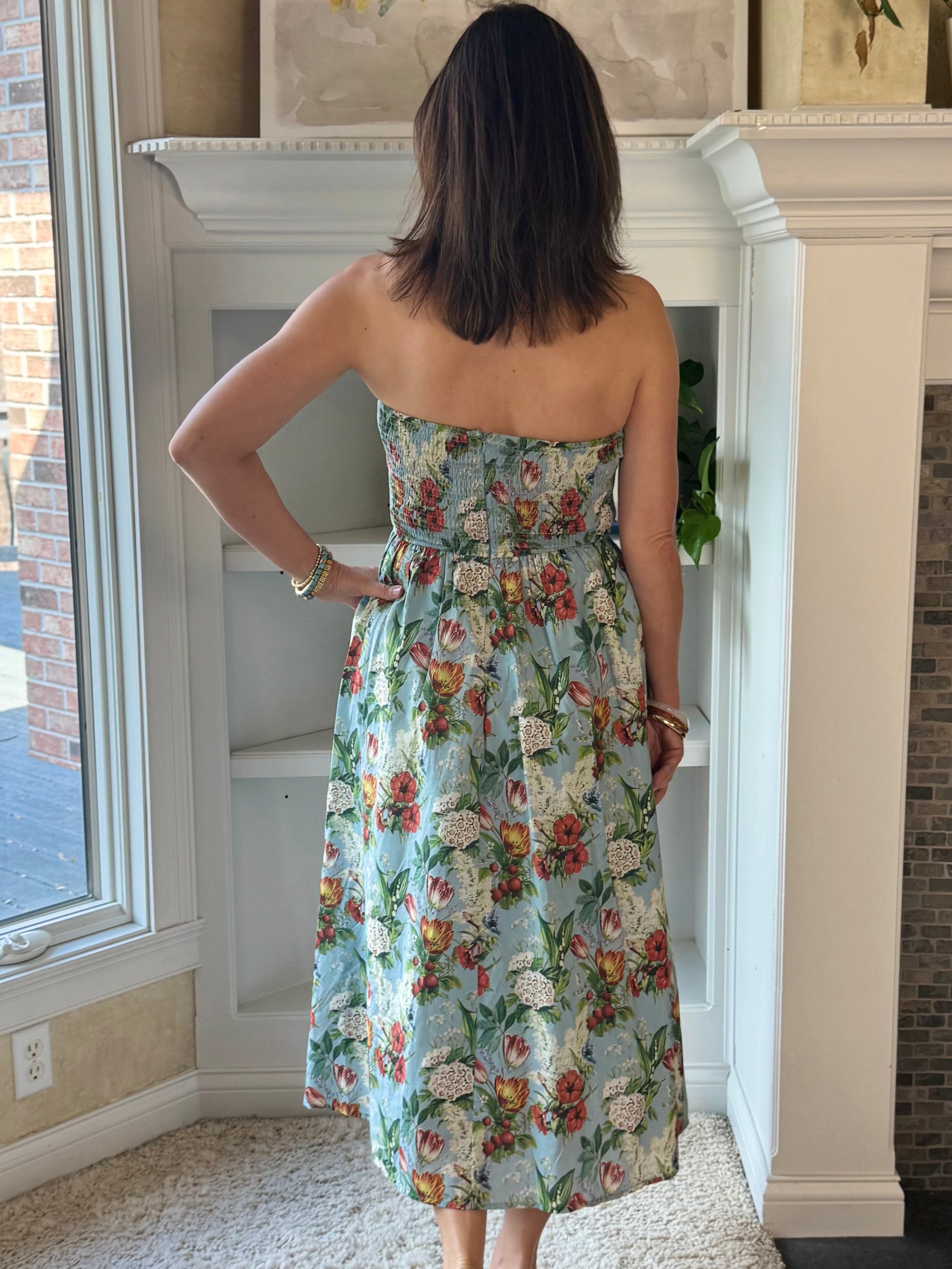 Enchanted Garden Strapless Midi Dress