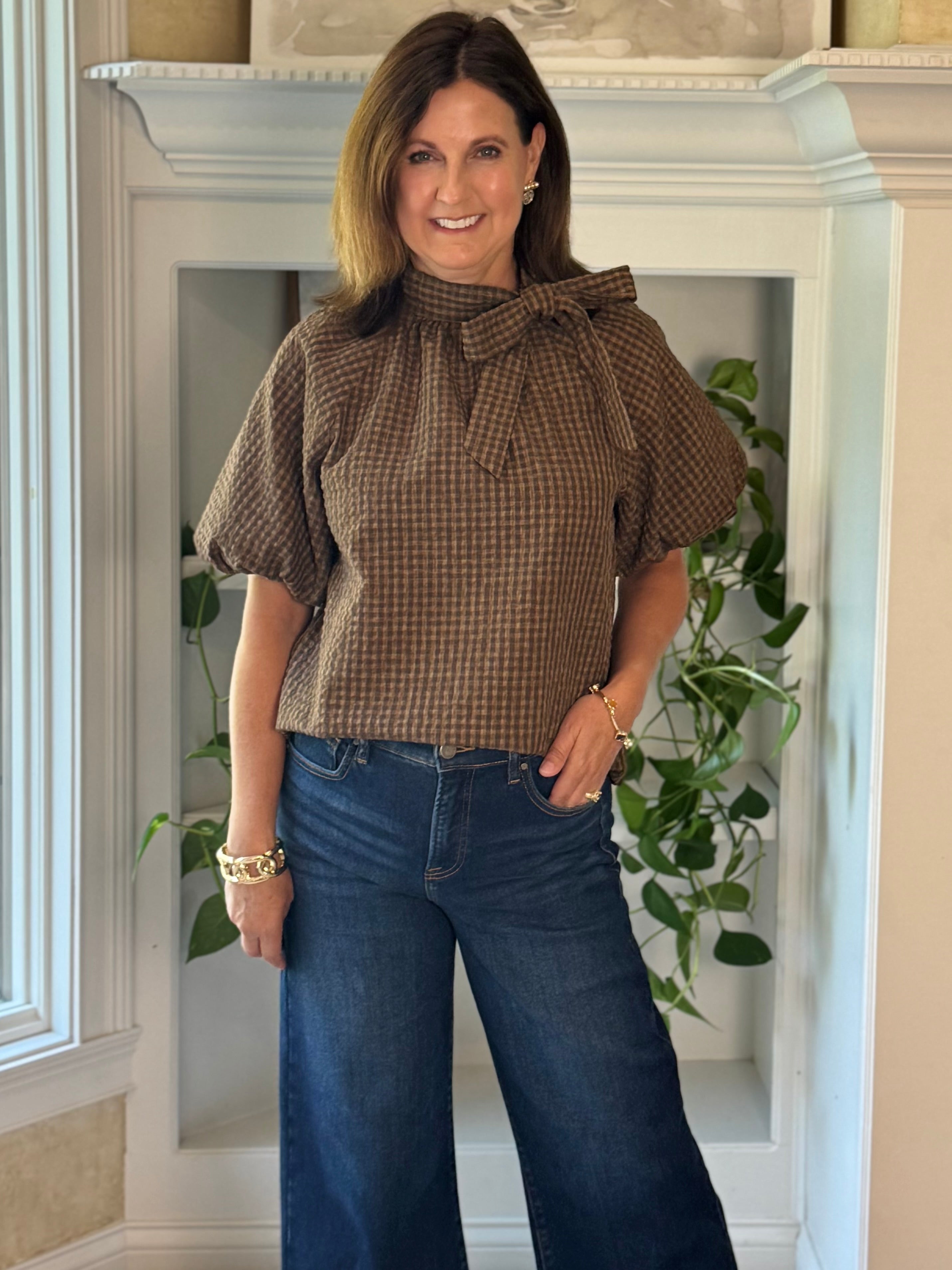 THML Icon Tie-Detail Blouse - Textured Gingham