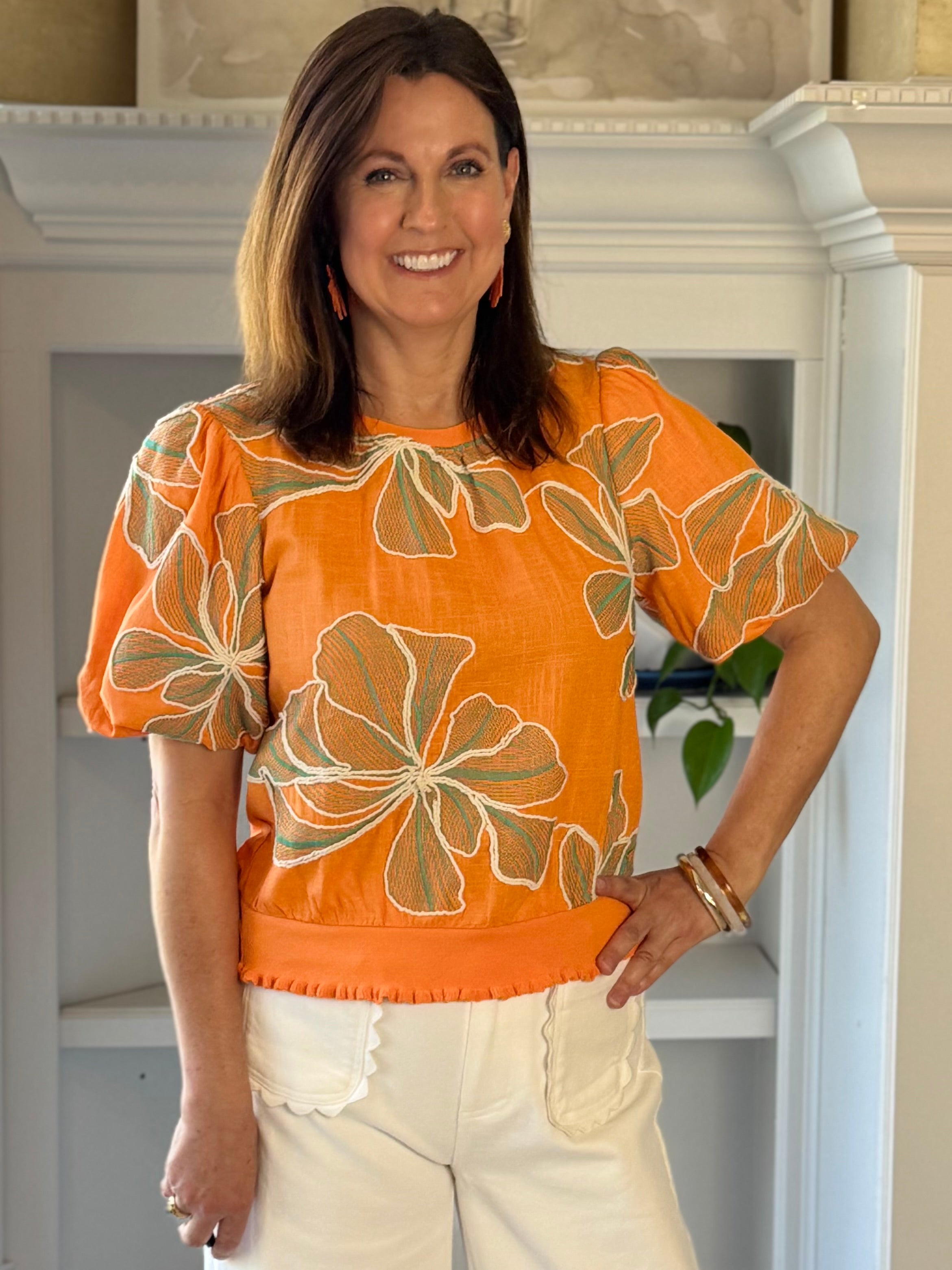 Meadow Embroidered Top - Orange