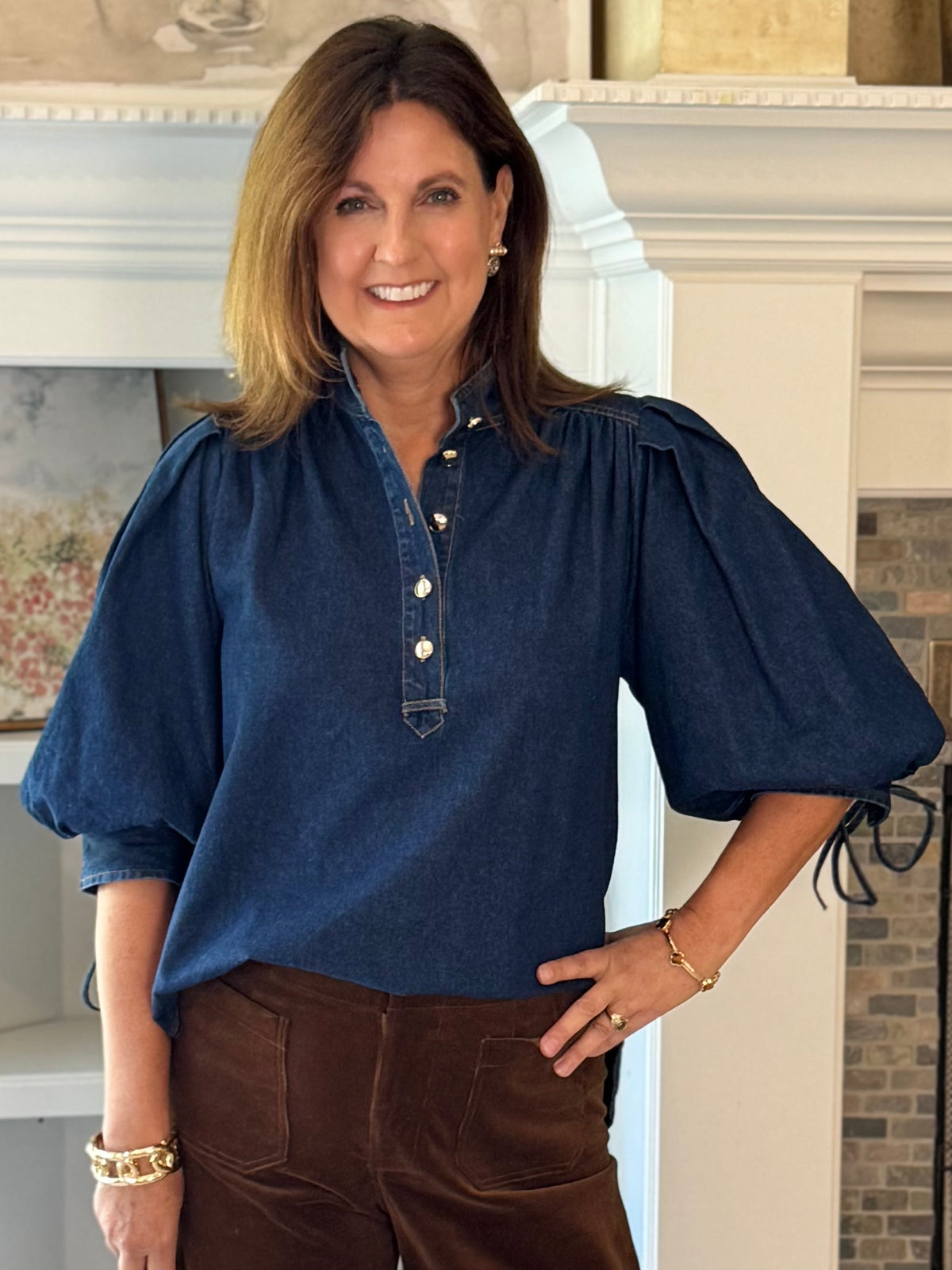 Well Played Denim Tie Sleeve Top
