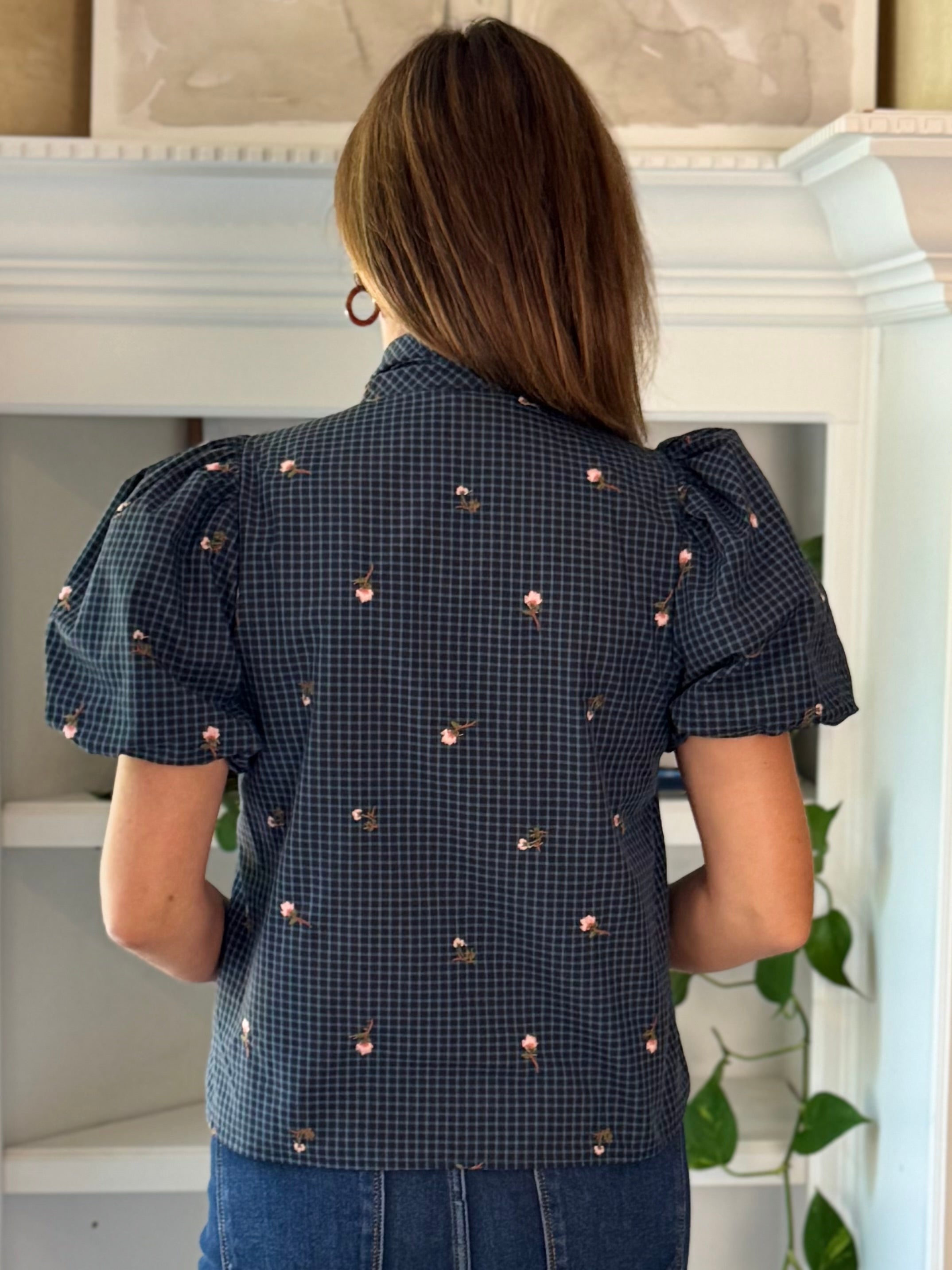Savannah Embroidered Tie Top - Navy